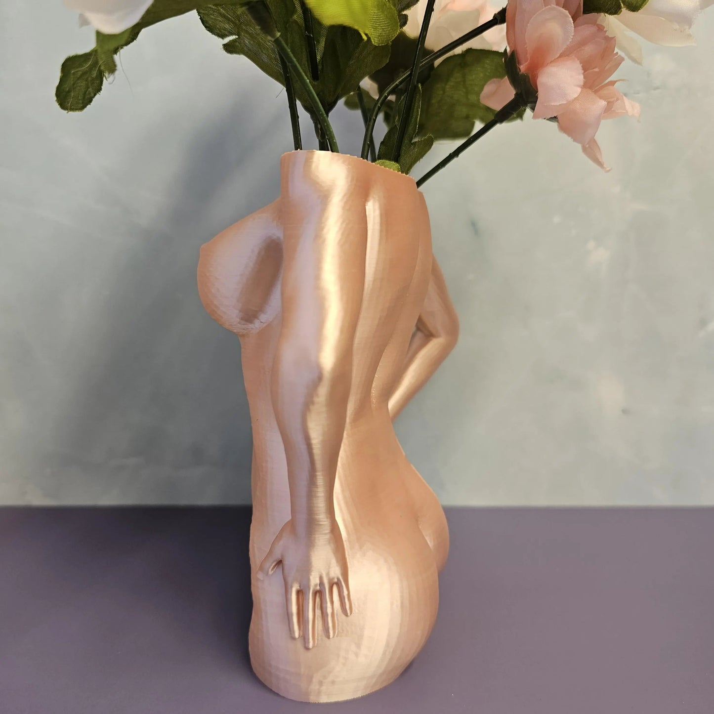 Silk Rose Gold Female Torso Vase: 3D Printed Modern Decor CR3 Design Co