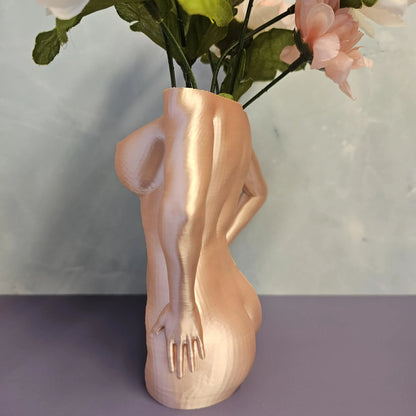 Silk Rose Gold Female Torso Vase: 3D Printed Modern Decor CR3 Design Co