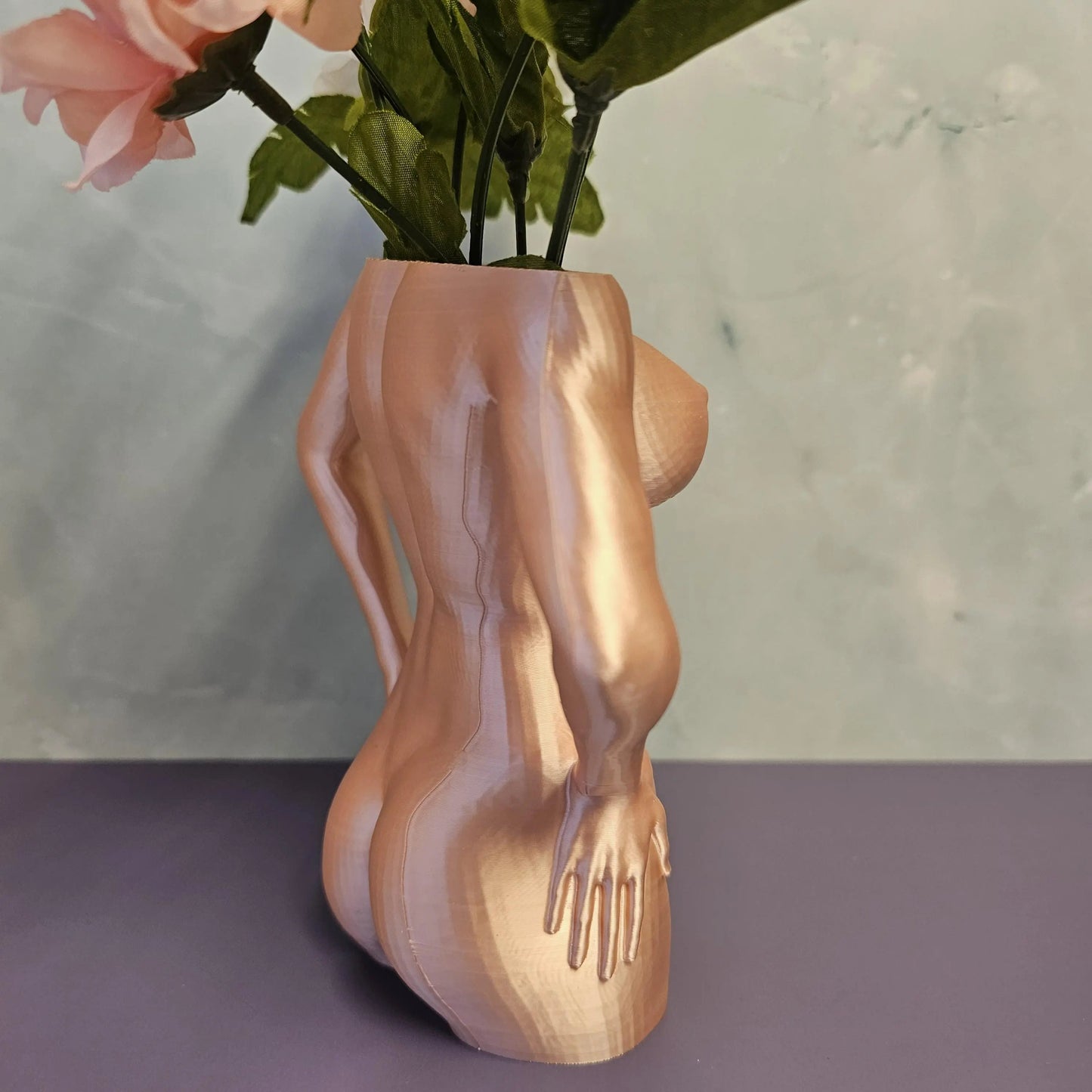 Silk Rose Gold Female Torso Vase: 3D Printed Modern Decor CR3 Design Co