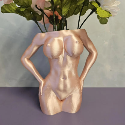 Silk Rose Gold Female Torso Vase: 3D Printed Modern Decor CR3 Design Co