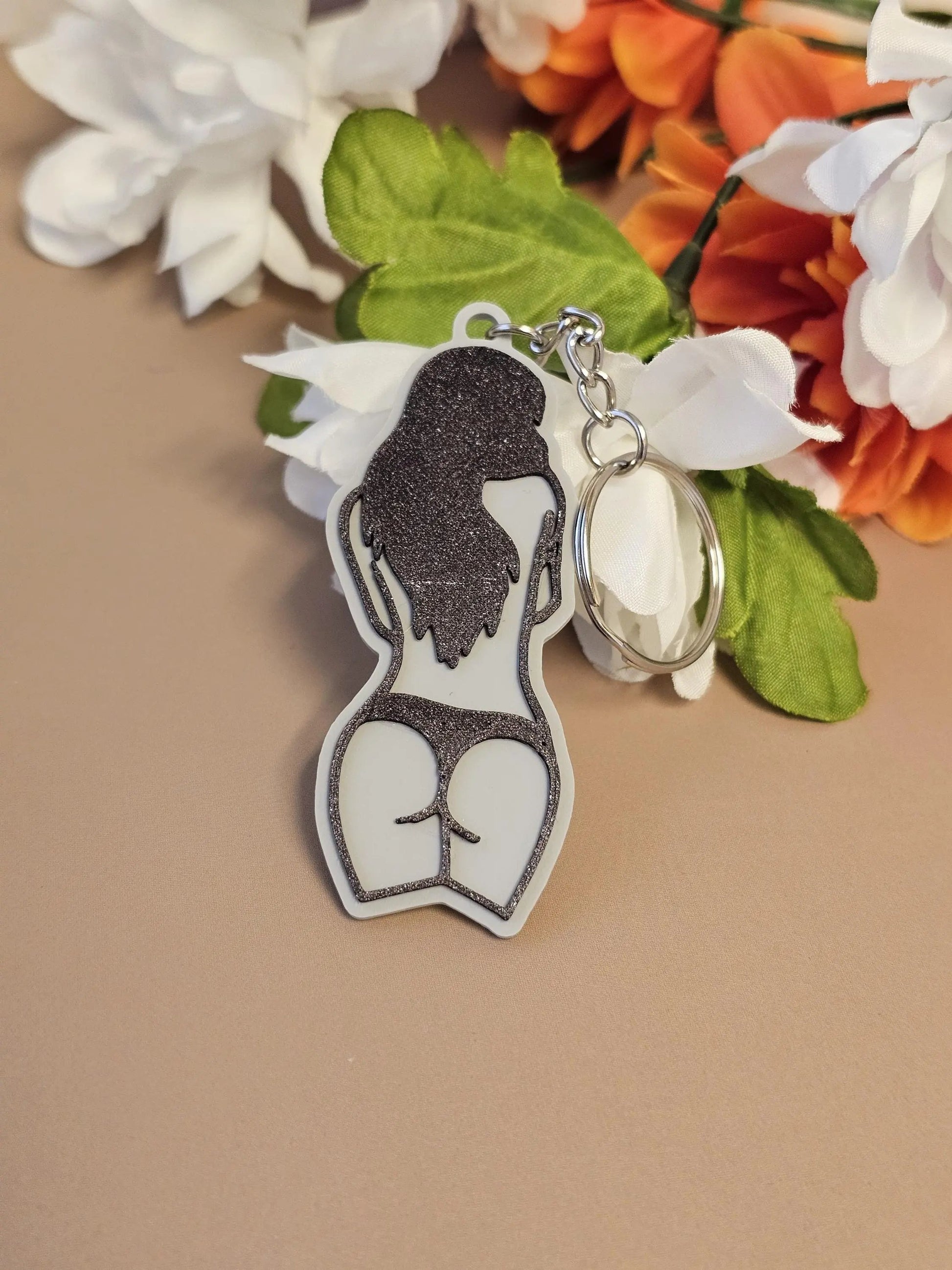 Curvy Silhouette Keychain: Shimmering Black Hair, Body Positive Gift CR3 Design Co