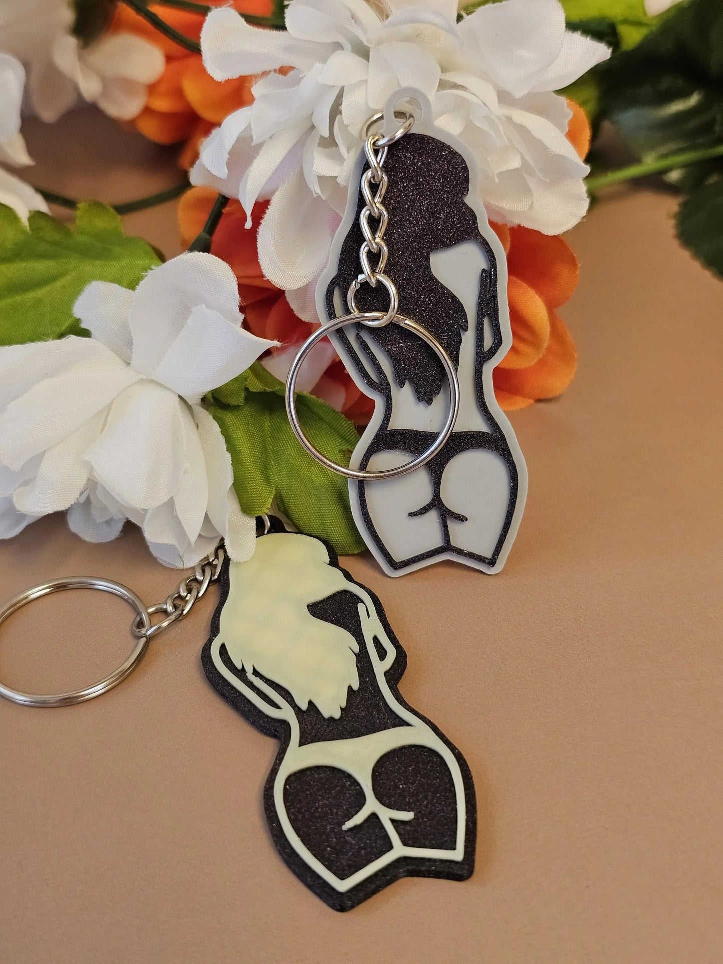 Curvy Silhouette Keychain: Shimmering Black Hair, Body Positive Gift CR3 Design Co