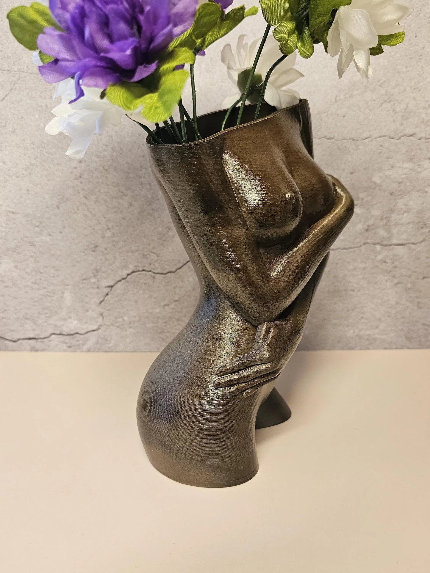 Hand-Painted Female Torso Vase: Elegant Sable Sculpture with Light & Dark Wood Finishes CR3 Design Co