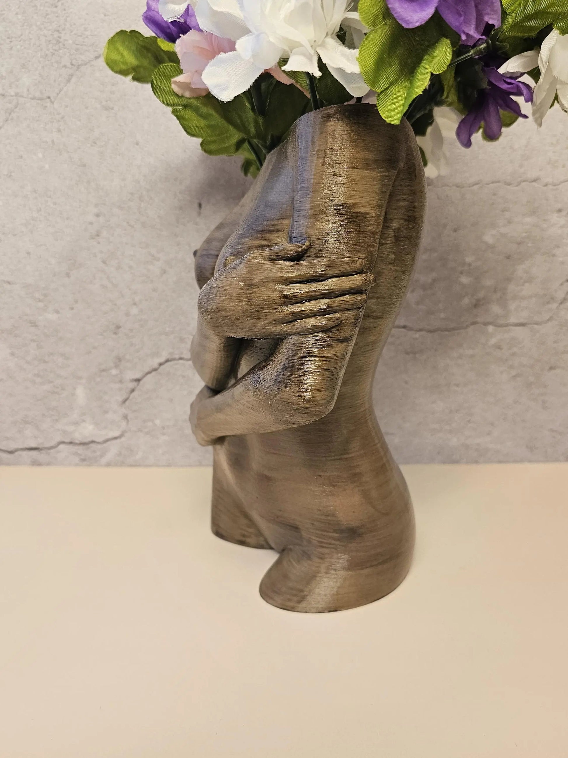 Hand-Painted Female Torso Vase: Elegant Sable Sculpture with Light & Dark Wood Finishes CR3 Design Co