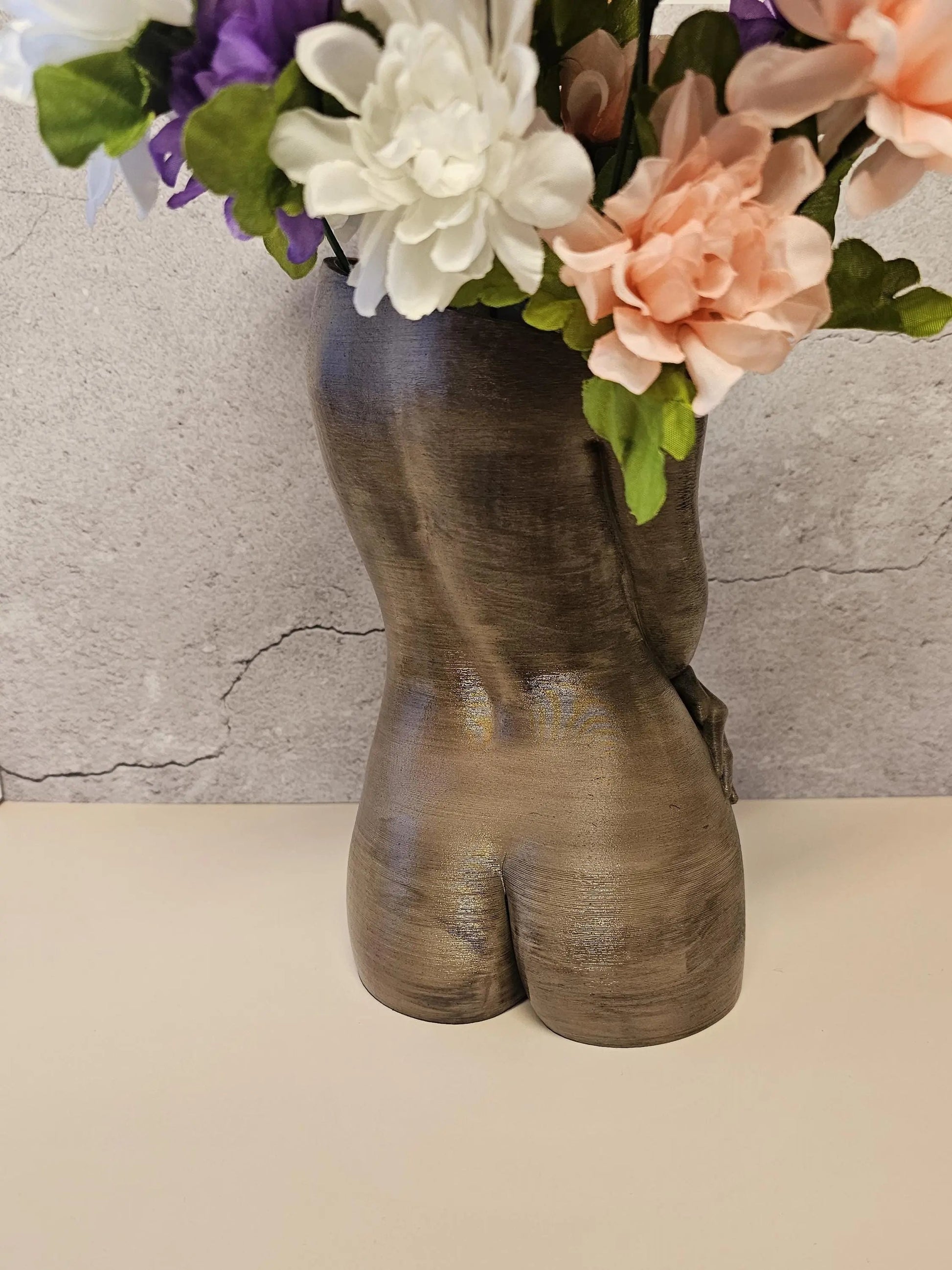 Hand-Painted Female Torso Vase: Elegant Sable Sculpture with Light & Dark Wood Finishes CR3 Design Co