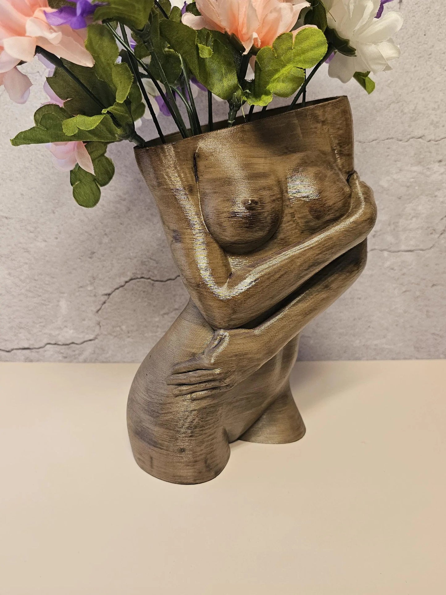 Hand-Painted Female Torso Vase: Elegant Sable Sculpture with Light & Dark Wood Finishes CR3 Design Co
