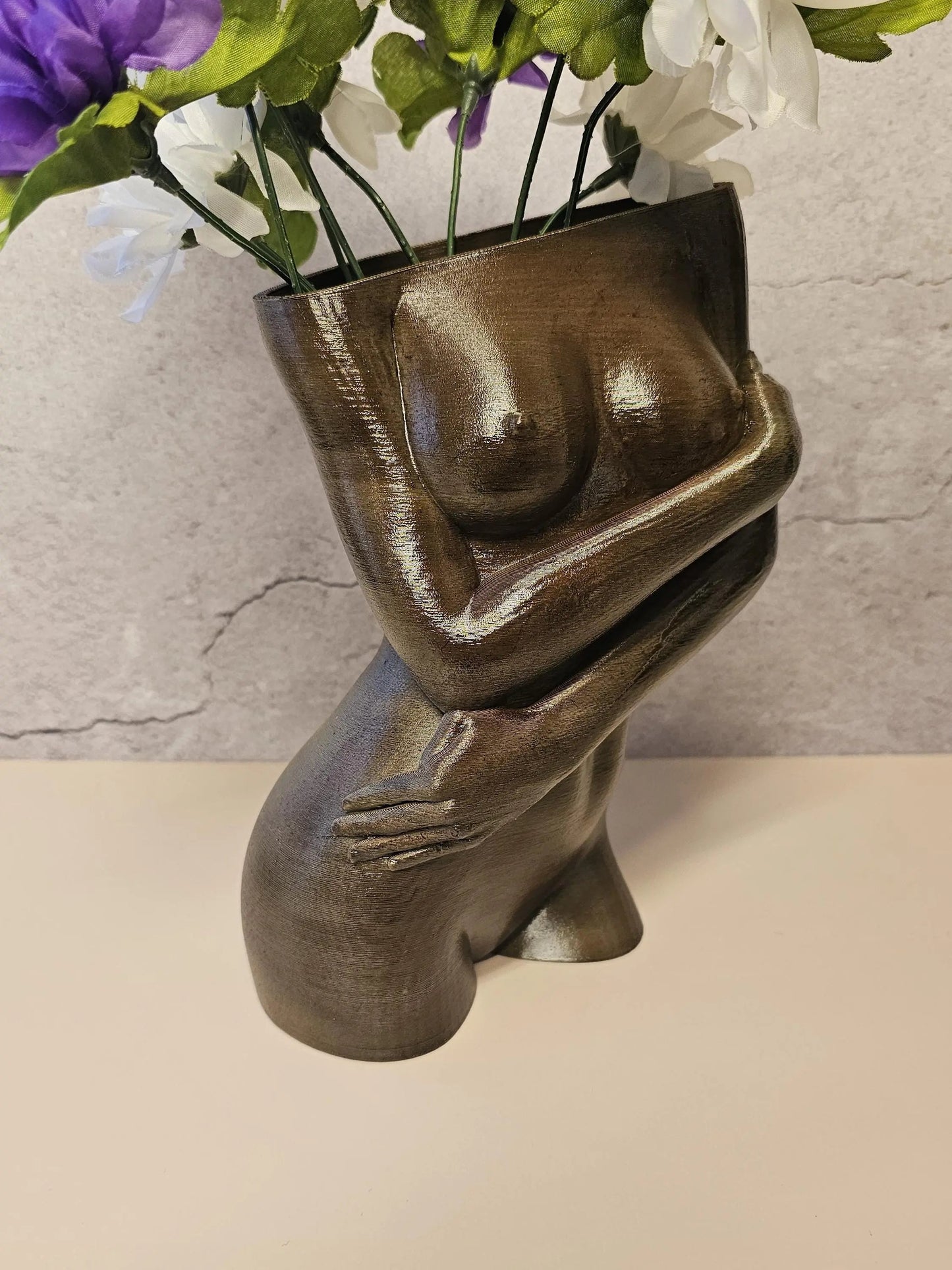 Hand-Painted Female Torso Vase: Elegant Sable Sculpture with Light & Dark Wood Finishes CR3 Design Co