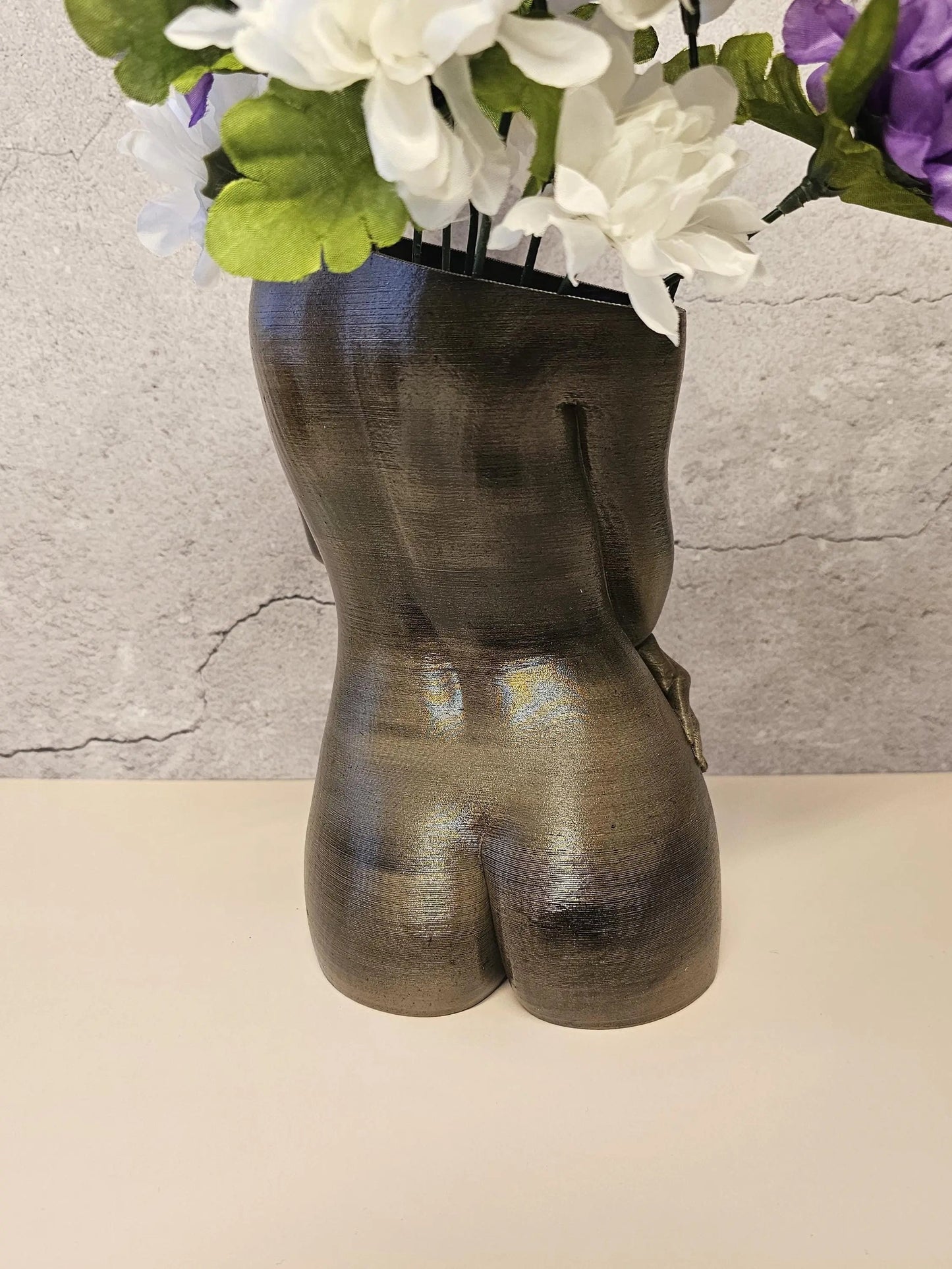 Hand-Painted Female Torso Vase: Elegant Sable Sculpture with Light & Dark Wood Finishes CR3 Design Co