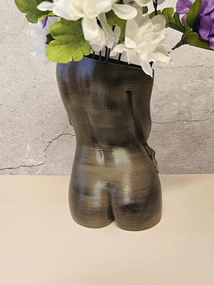 Hand-Painted Female Torso Vase: Elegant Sable Sculpture with Light & Dark Wood Finishes CR3 Design Co