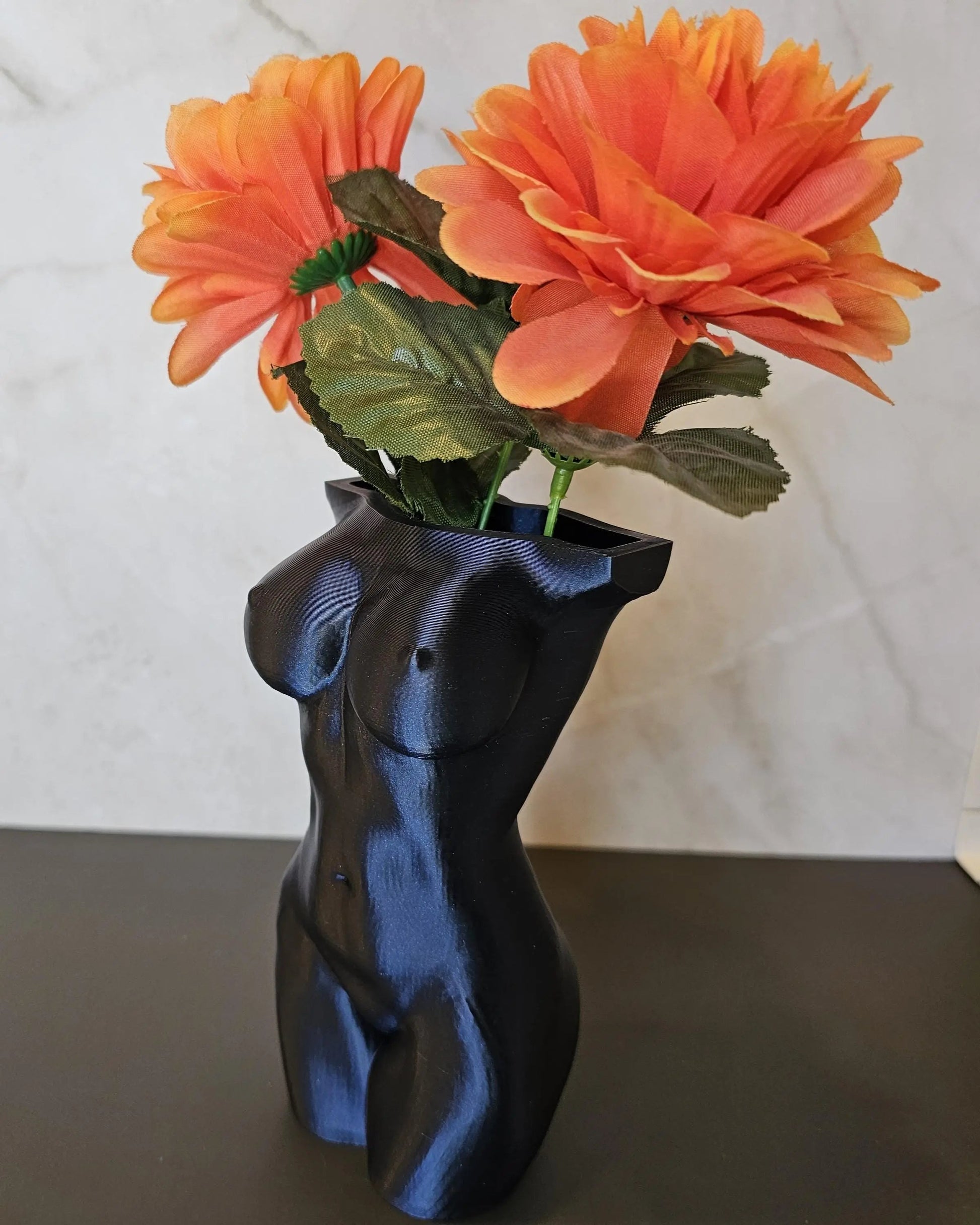 Elegant Midnight Blue 3D Printed Female Torso Vase - Modern Sculpture for Chic Home Decor CR3 Design Co