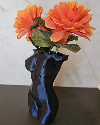 Elegant Midnight Blue 3D Printed Female Torso Vase - Modern Sculpture for Chic Home Decor CR3 Design Co