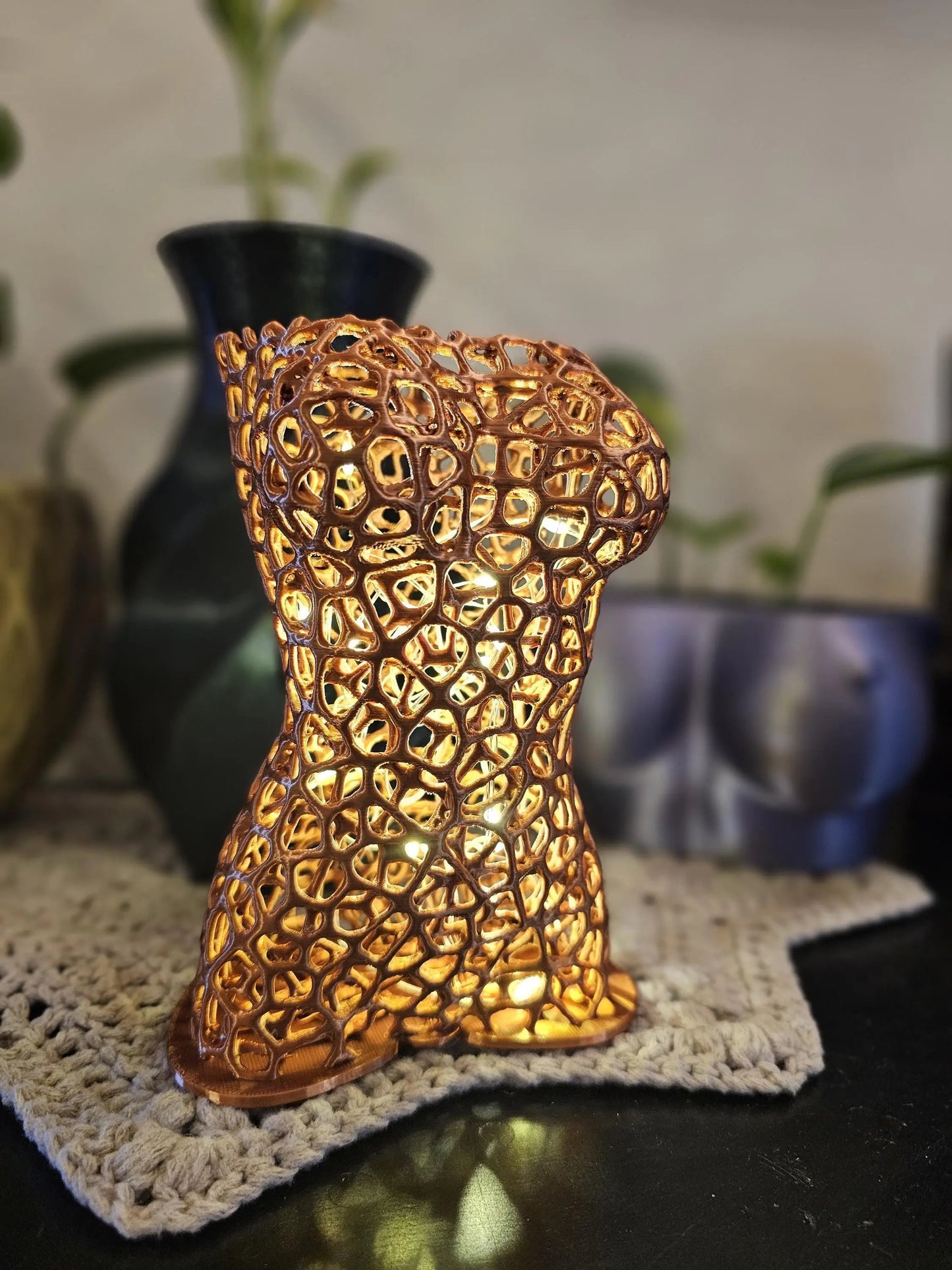 Voronoi Copper Torso Vase: 3D Printed Female Body Art Decor CR3 Design Co