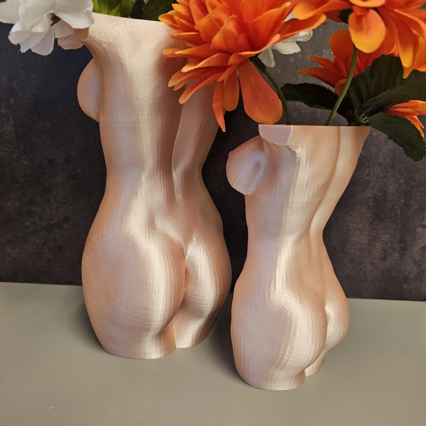 3D Printed Female Torso Vase: Silk Rose Gold Sculpture CR3 Design Co