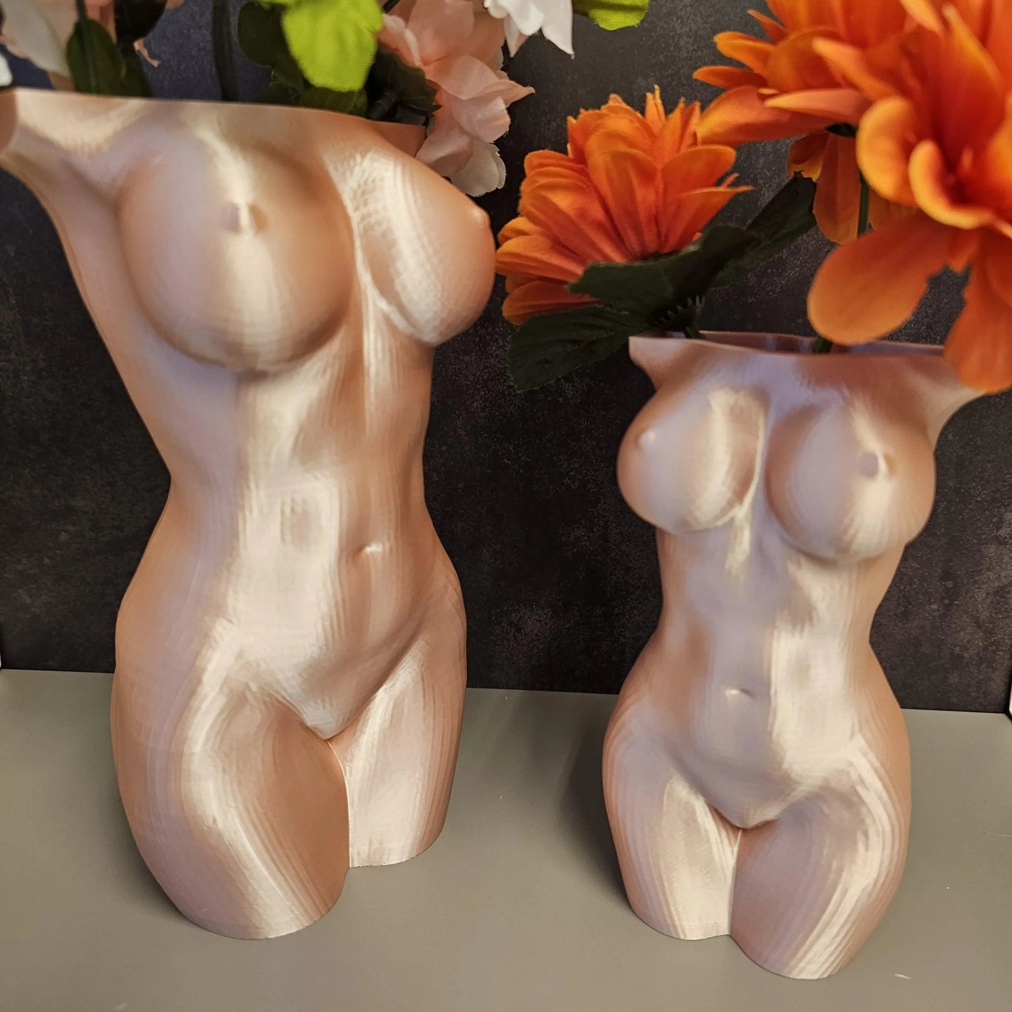 3D Printed Female Torso Vase: Silk Rose Gold Sculpture CR3 Design Co