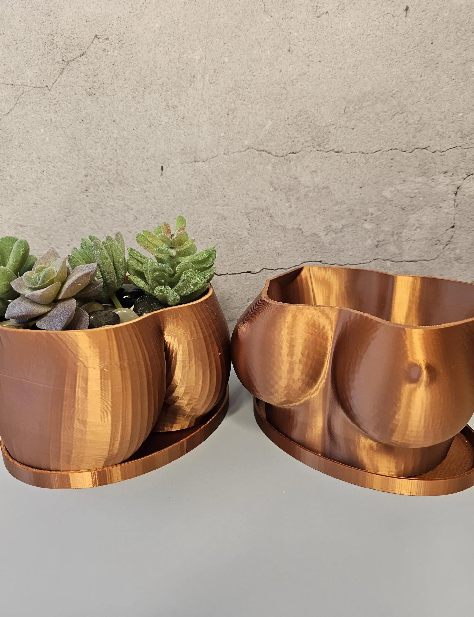 3D Printed Copper Bust Planter: Modern Art Torso Pot CR3 Design Co