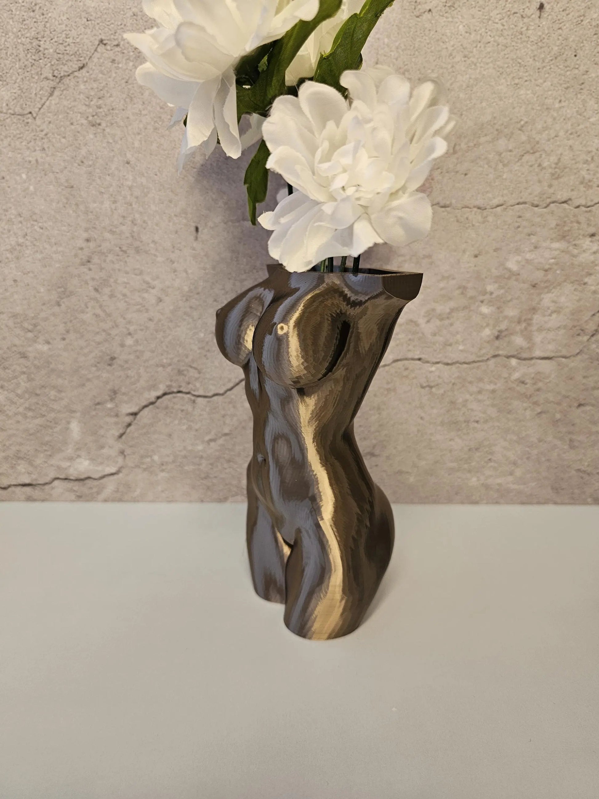 Antique Gold Female Torso Vase: 3D Printed Modern Sculpture CR3 Design Co