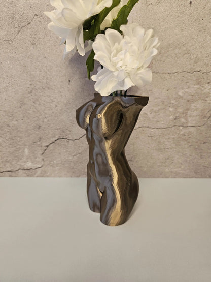 Antique Gold Female Torso Vase: 3D Printed Modern Sculpture CR3 Design Co