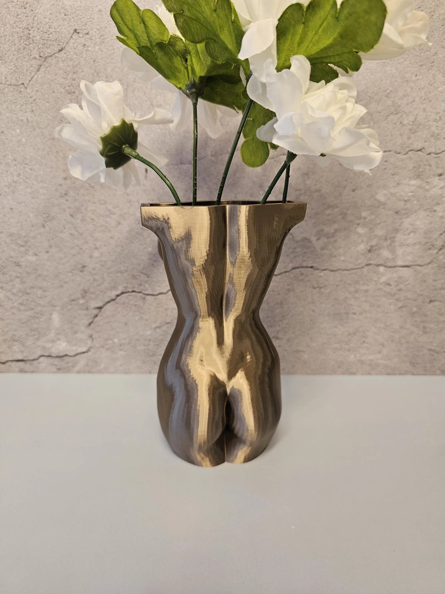 Antique Gold Female Torso Vase: 3D Printed Modern Sculpture CR3 Design Co