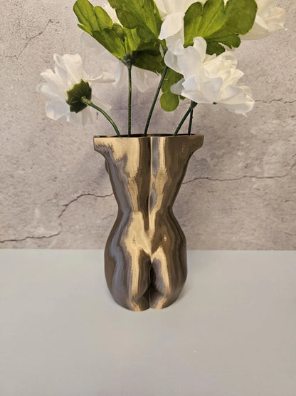 Antique Gold Female Torso Vase: 3D Printed Modern Sculpture CR3 Design Co