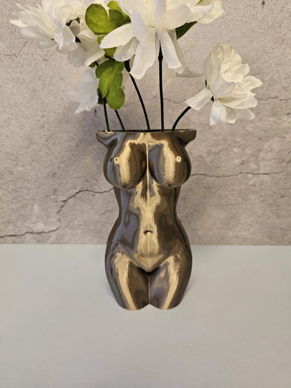 Antique Gold Female Torso Vase: 3D Printed Modern Sculpture CR3 Design Co