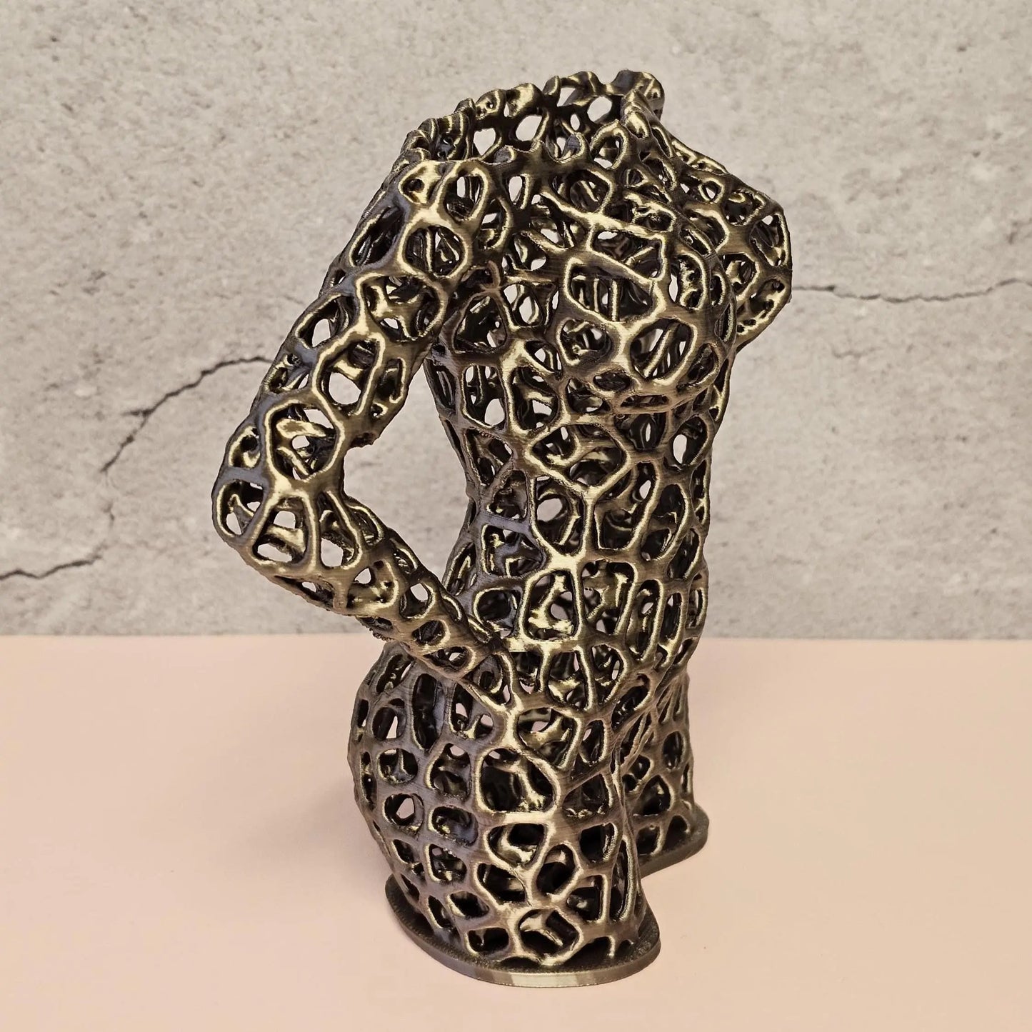 Antique Gold Voronoi Torso Vase: 3D Printed Sculpture Planter CR3 Design Co