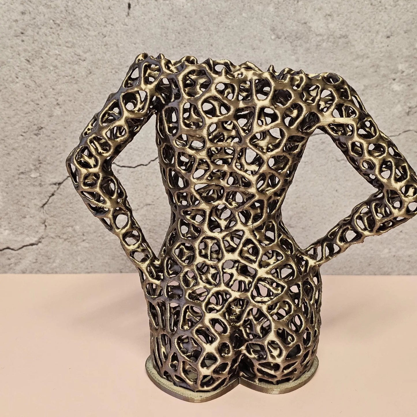 Antique Gold Voronoi Torso Vase: 3D Printed Sculpture Planter CR3 Design Co