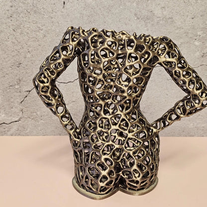 Antique Gold Voronoi Torso Vase: 3D Printed Sculpture Planter CR3 Design Co