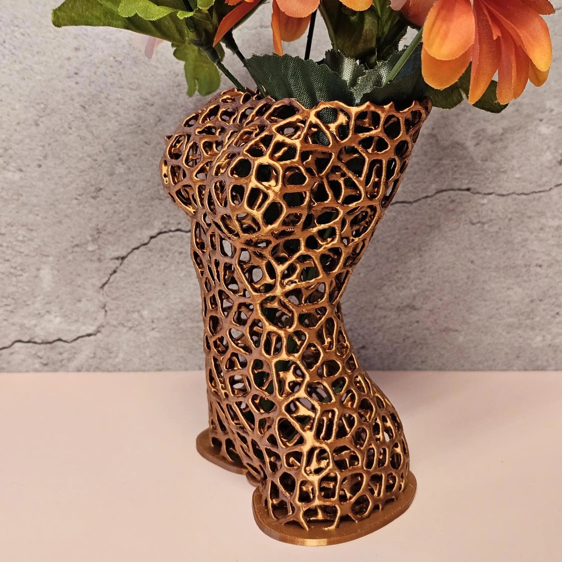 Voronoi Copper Torso Vase: 3D Printed Female Body Art Decor CR3 Design Co