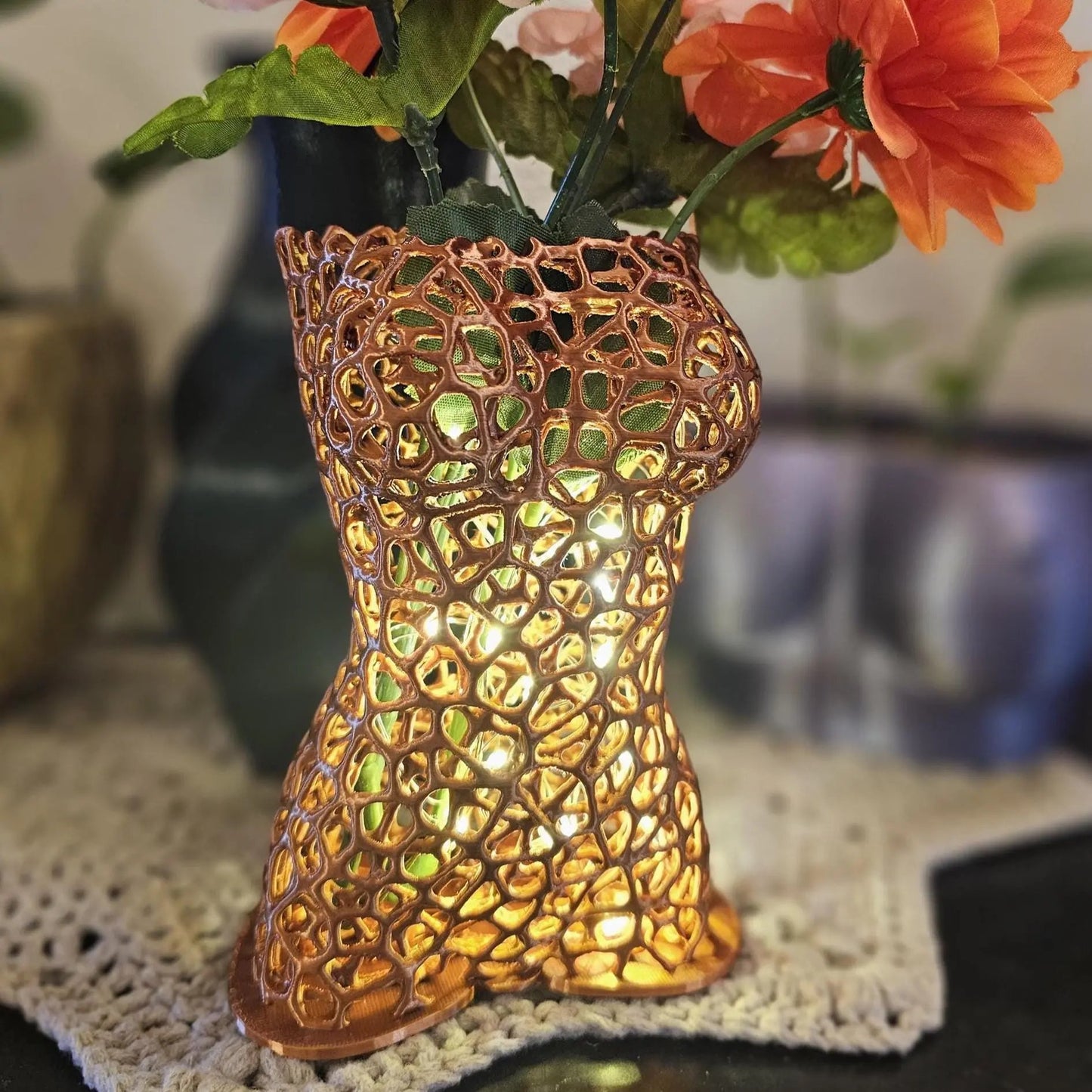 Voronoi Copper Torso Vase: 3D Printed Female Body Art Decor CR3 Design Co