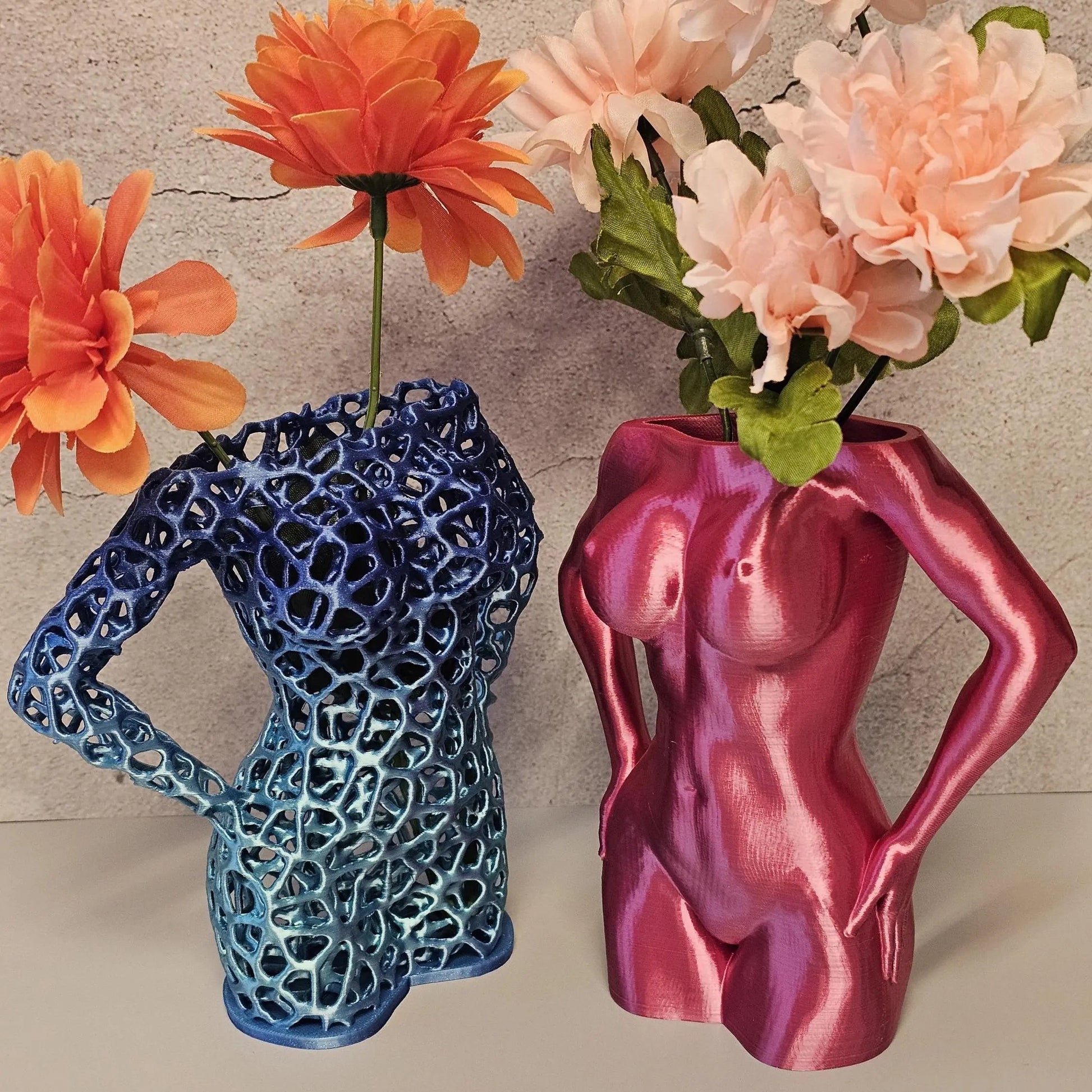 Electric Rose Torso Vase: Modern 3D Printed Sculpture CR3 Design Co