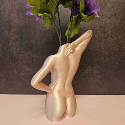 3D Printed Female Torso Vase: Silk Rose Gold Sculpture, Modern Home Decor CR3 Design Co