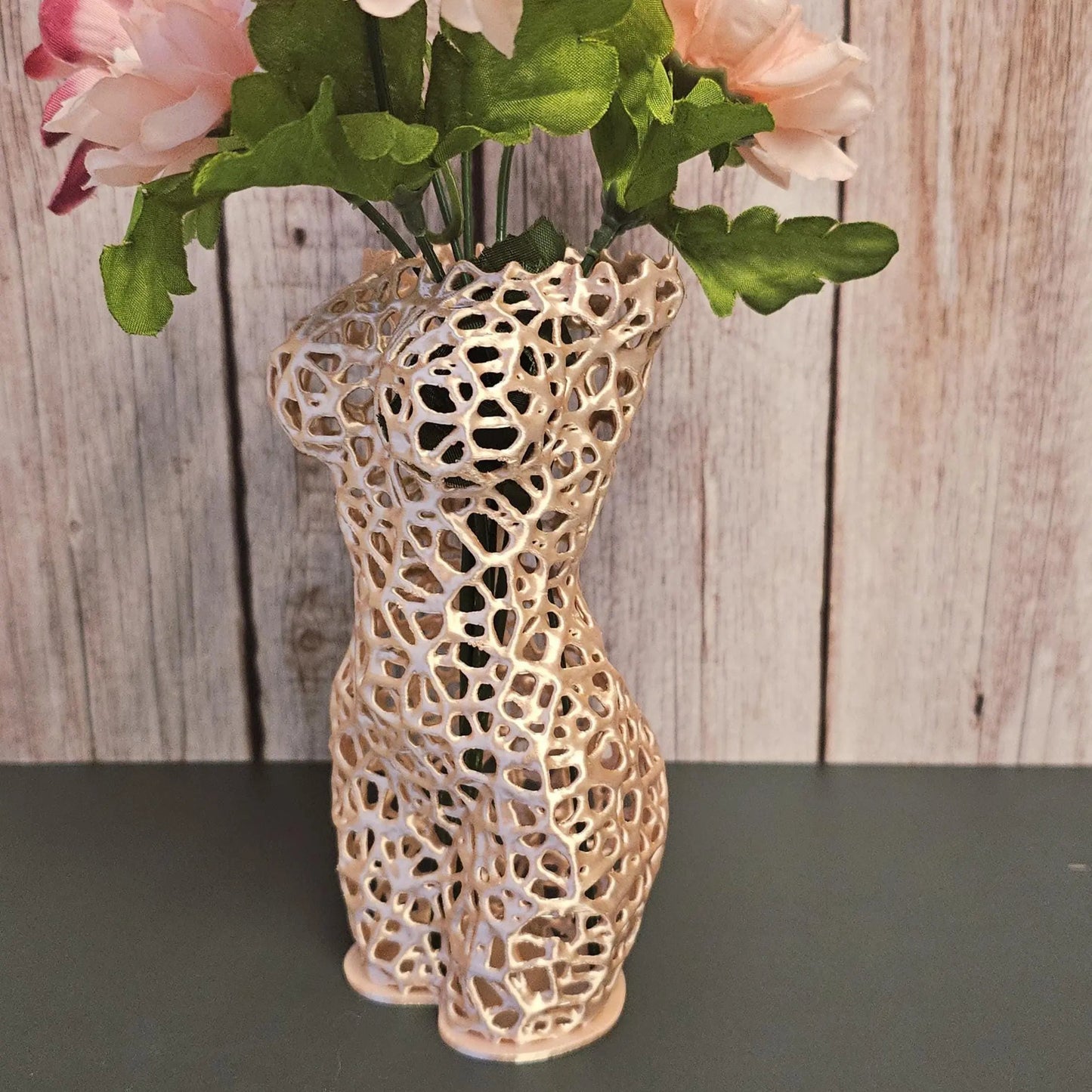 Voronoi Torso Vase: Silk Rose Gold 3D Printed Sculpture CR3 Design Co