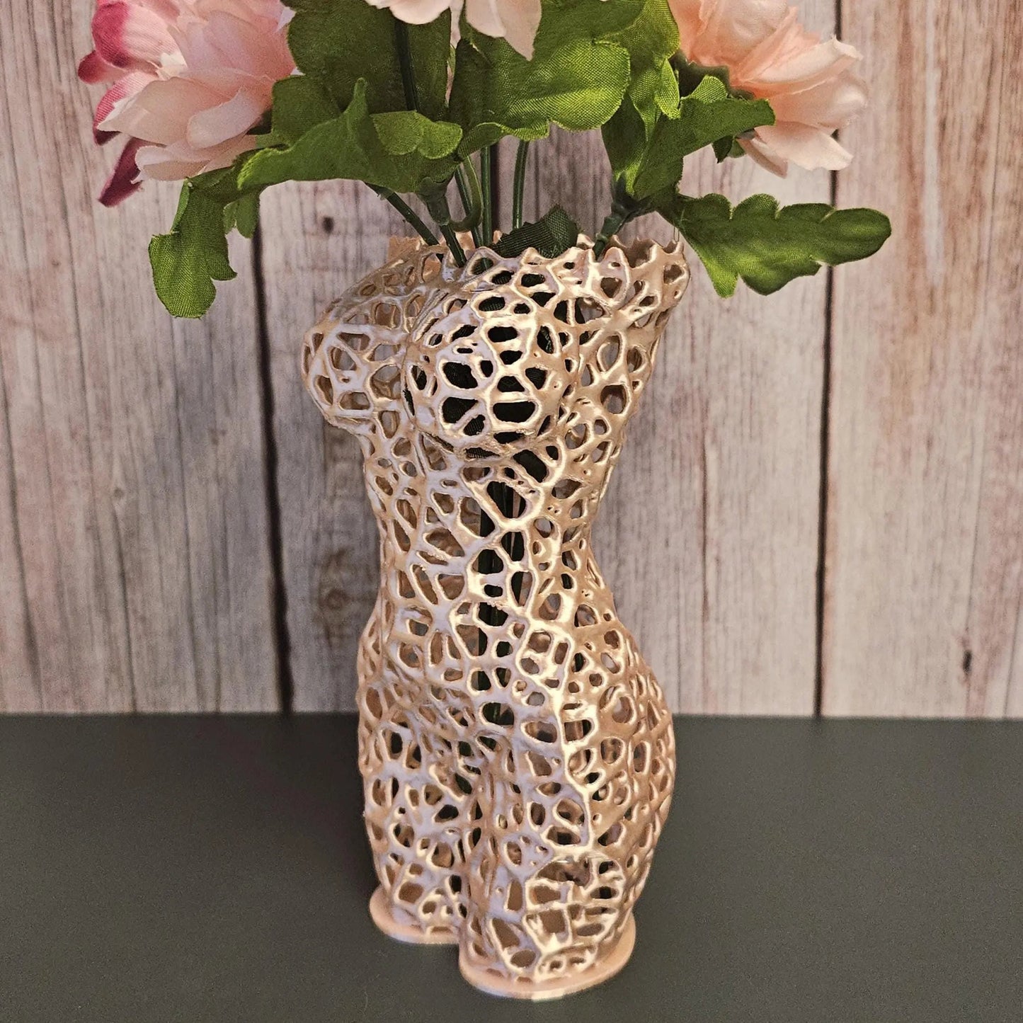 Voronoi Torso Vase: Silk Rose Gold 3D Printed Sculpture CR3 Design Co