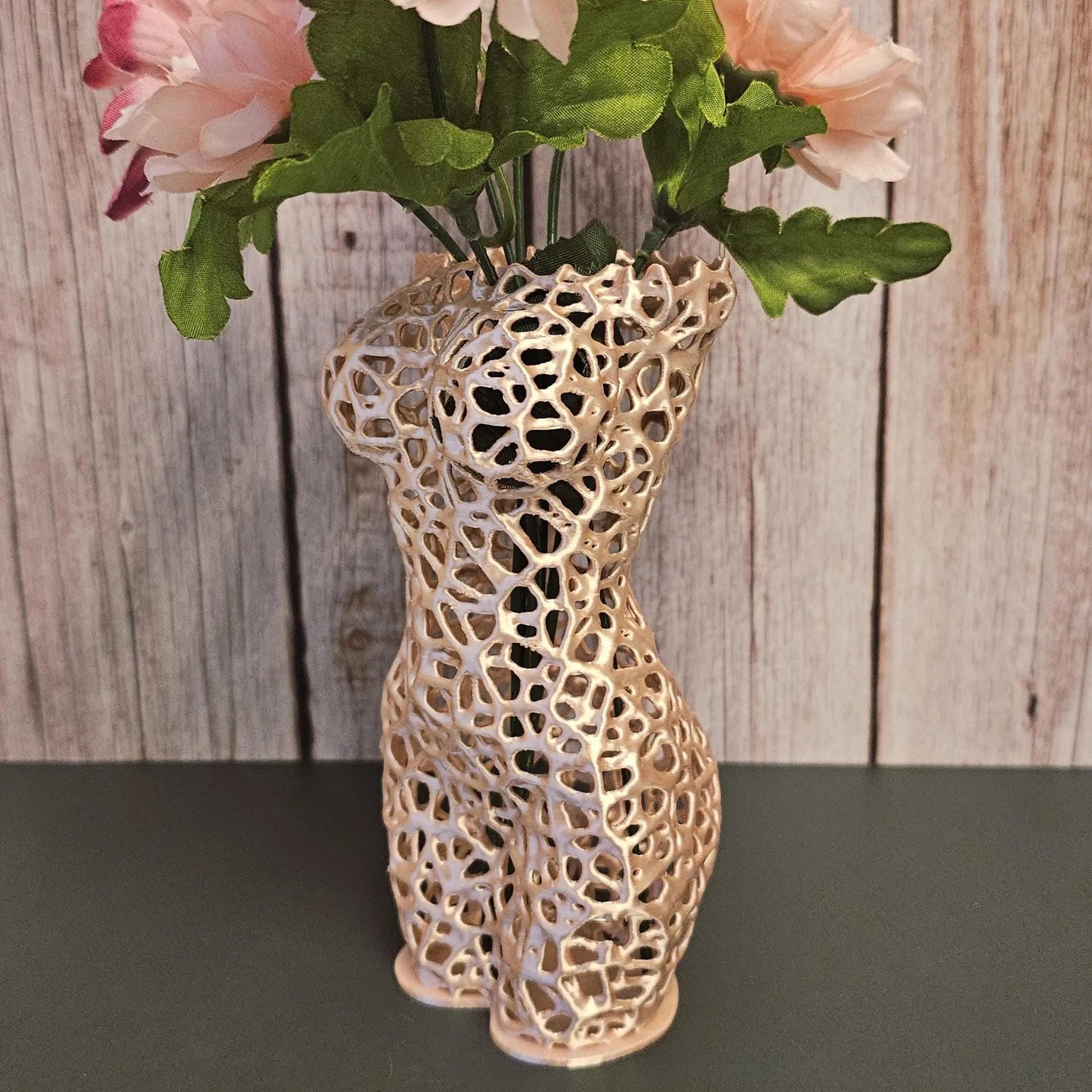 Voronoi Torso Vase: Silk Rose Gold 3D Printed Sculpture CR3 Design Co