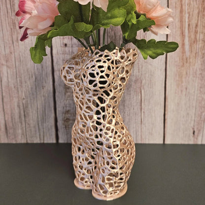 Voronoi Torso Vase: Silk Rose Gold 3D Printed Sculpture CR3 Design Co