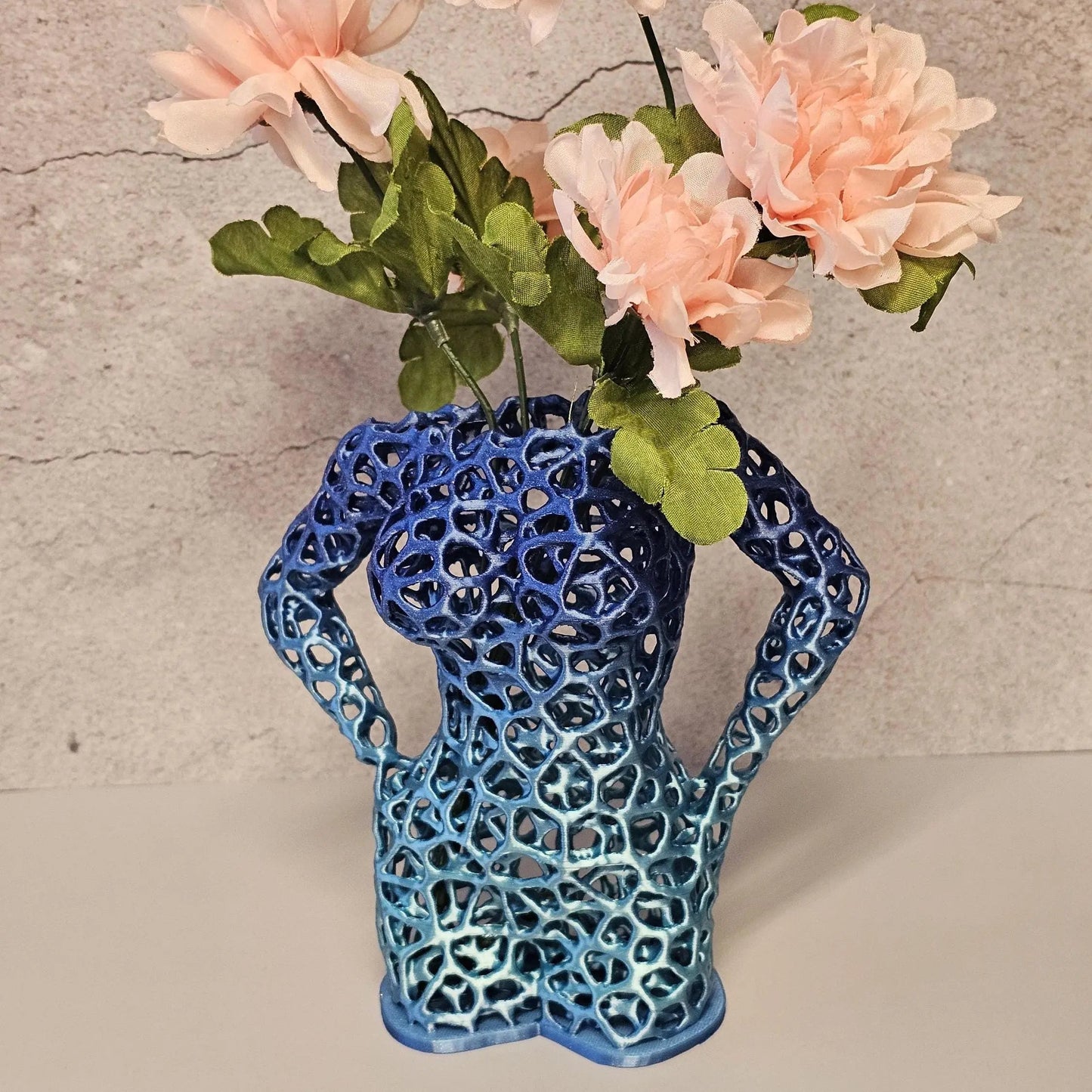 Aqua Oasis Voronoi Vase: 3D Printed Female Torso Sculpture CR3 Design Co