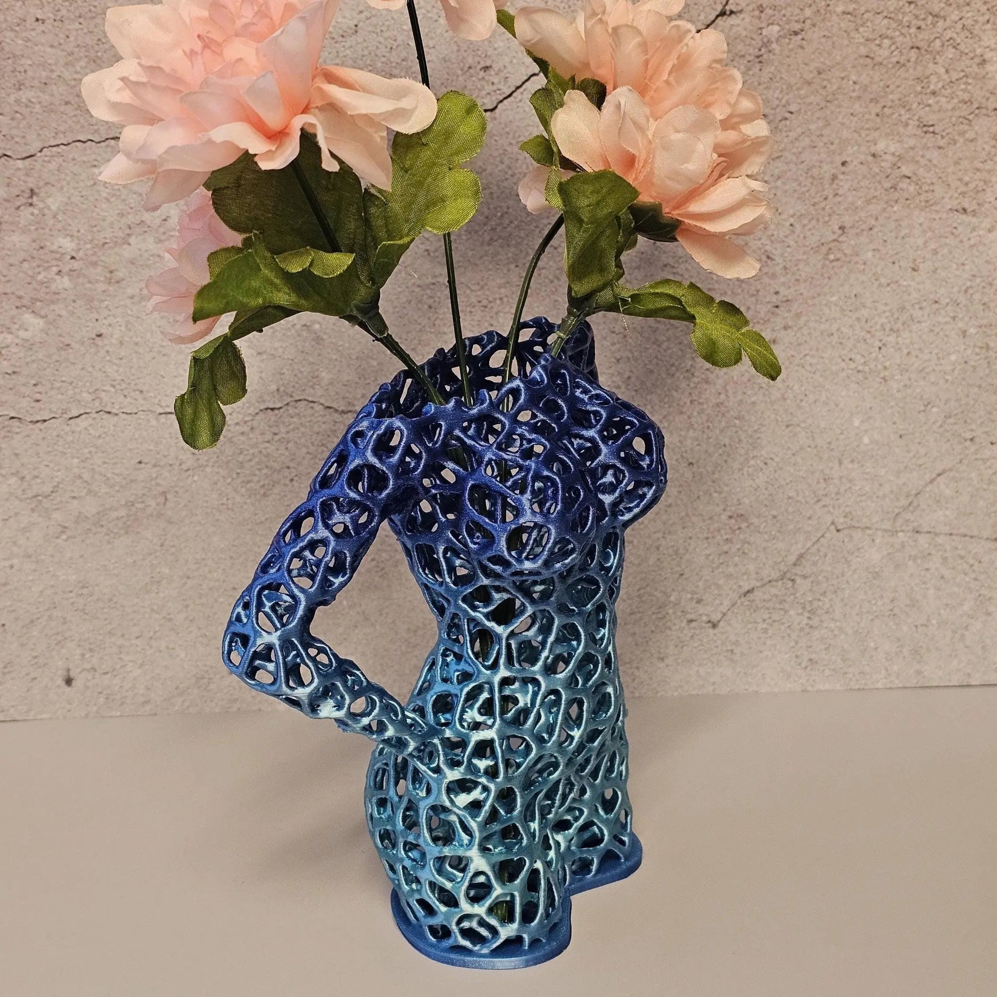 Aqua Oasis Voronoi Vase: 3D Printed Female Torso Sculpture CR3 Design Co