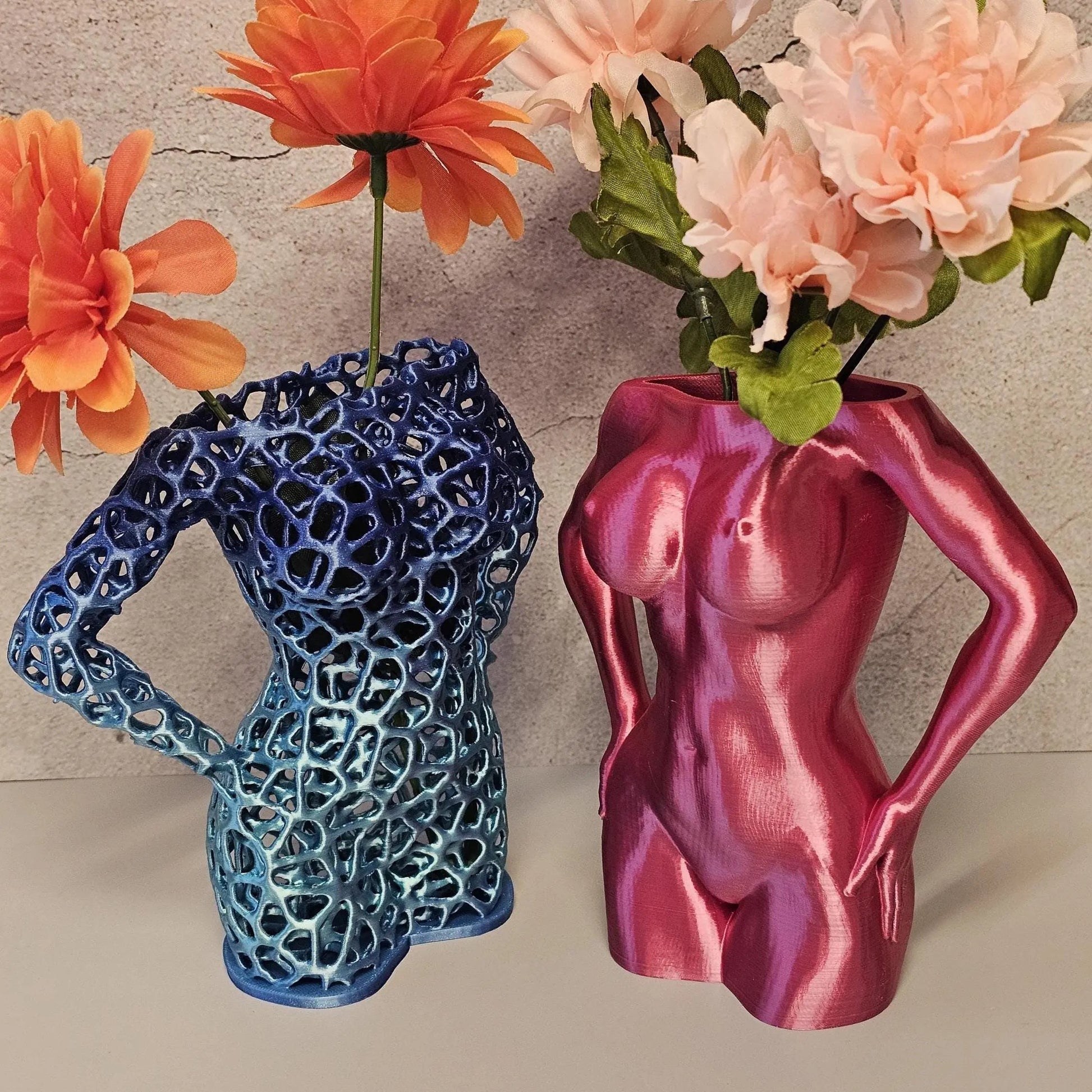 Aqua Oasis Voronoi Vase: 3D Printed Female Torso Sculpture CR3 Design Co