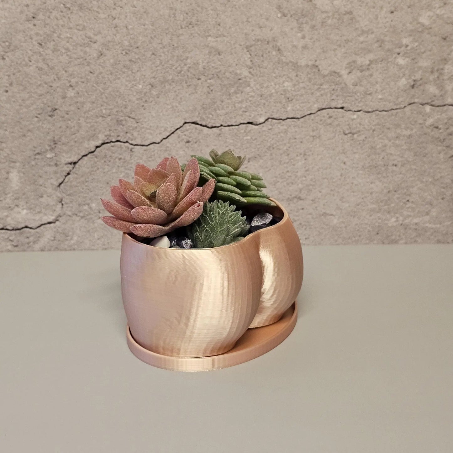 3D Printed Silk Rose Gold Butt Planter: Modern Body Art Vase CR3 Design Co