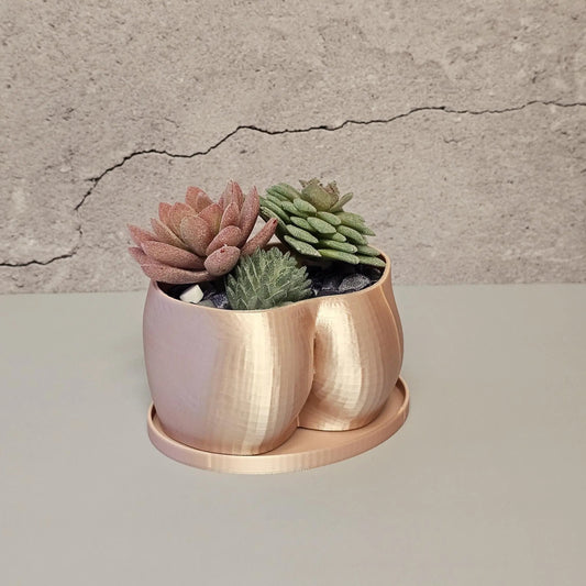3D Printed Silk Rose Gold Butt Planter: Modern Body Art Vase CR3 Design Co