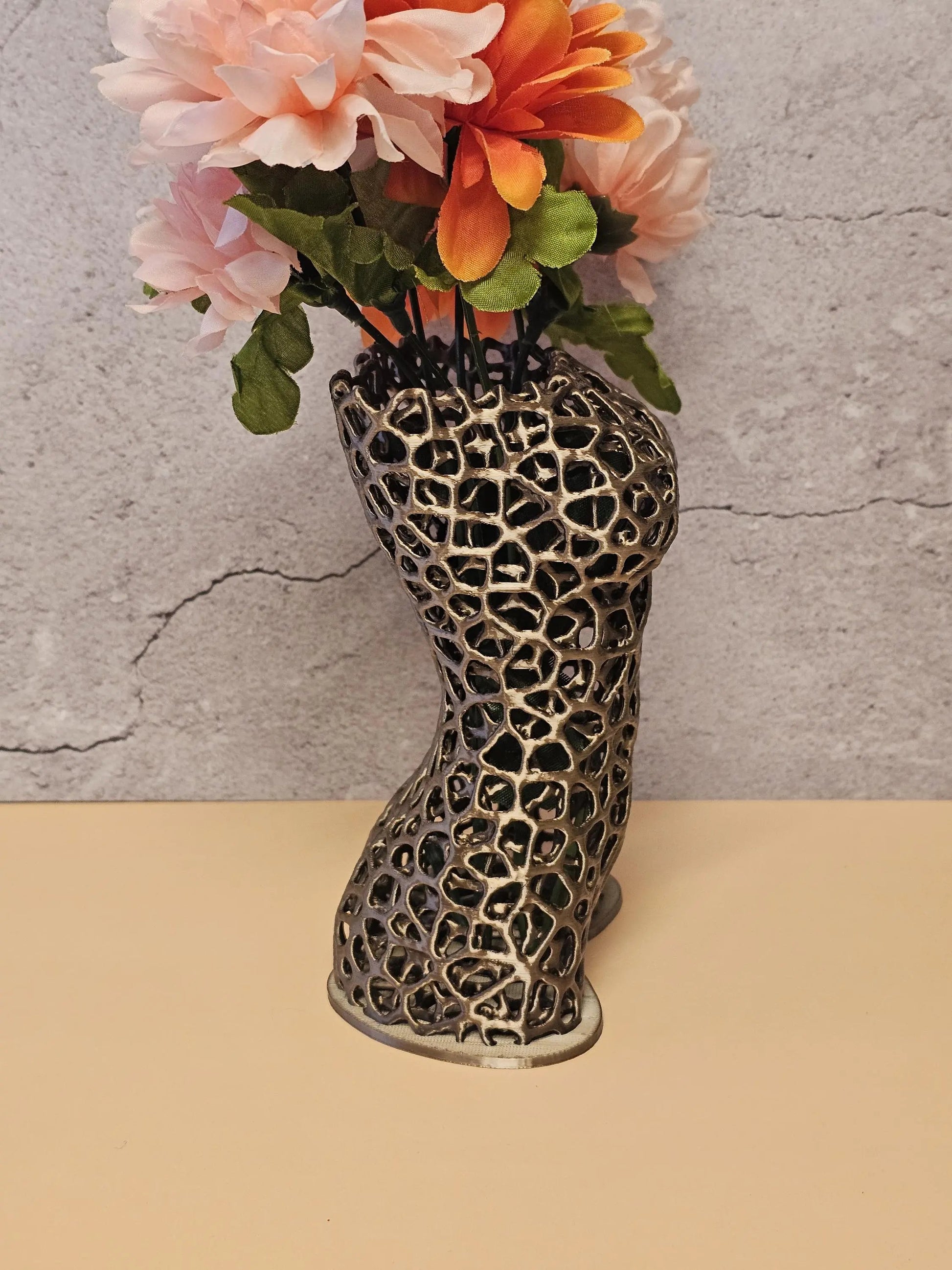 Voronoi Torso Vase: Antique Gold 3D Printed Female Body Art CR3 Design Co