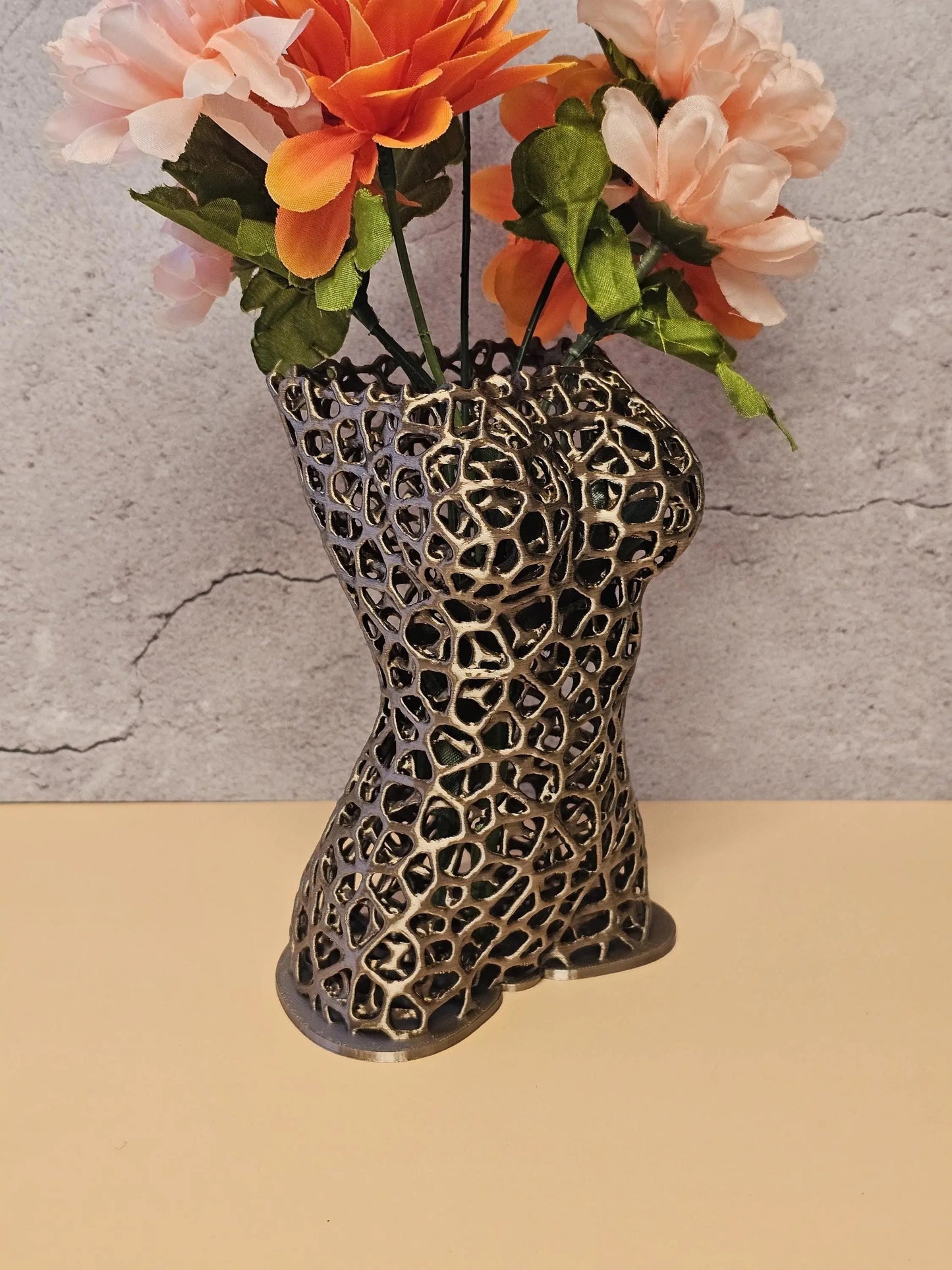 Voronoi Torso Vase: Antique Gold 3D Printed Female Body Art CR3 Design Co