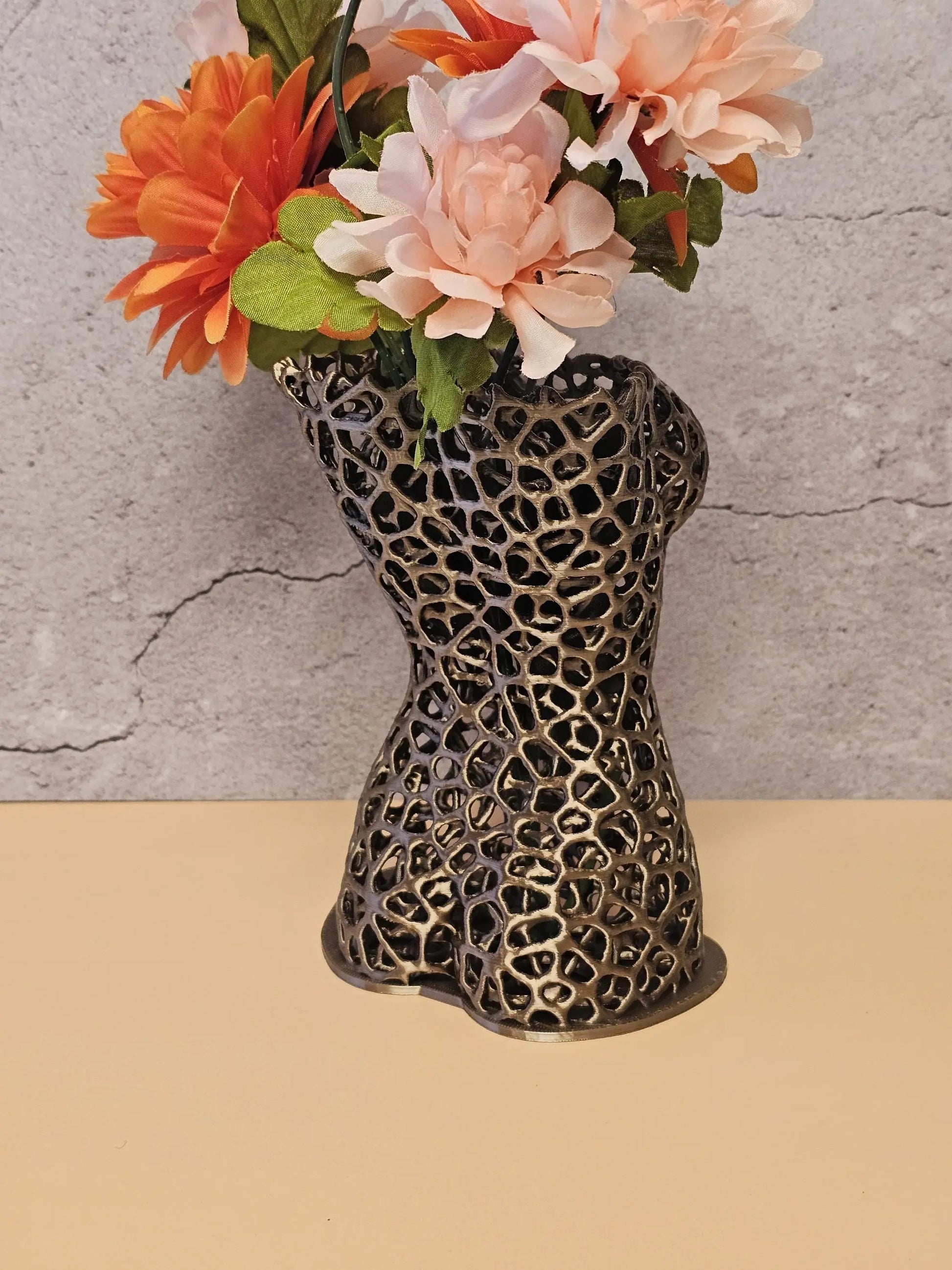 Voronoi Torso Vase: Antique Gold 3D Printed Female Body Art CR3 Design Co
