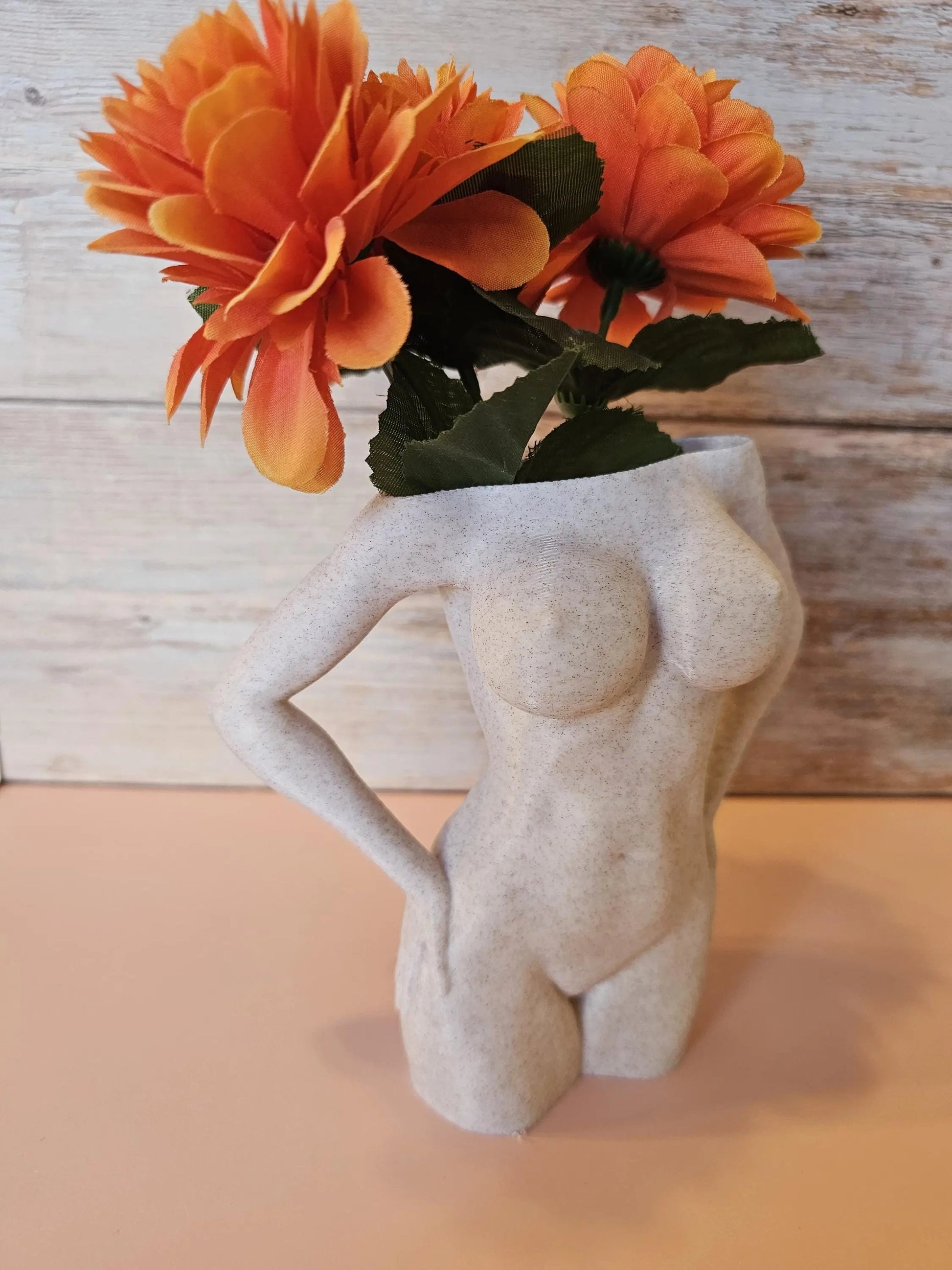 Modern 3D Printed Female Torso Vase Sculpture - Elegant Desert Sand Home Decor Art Piece CR3 Design Co
