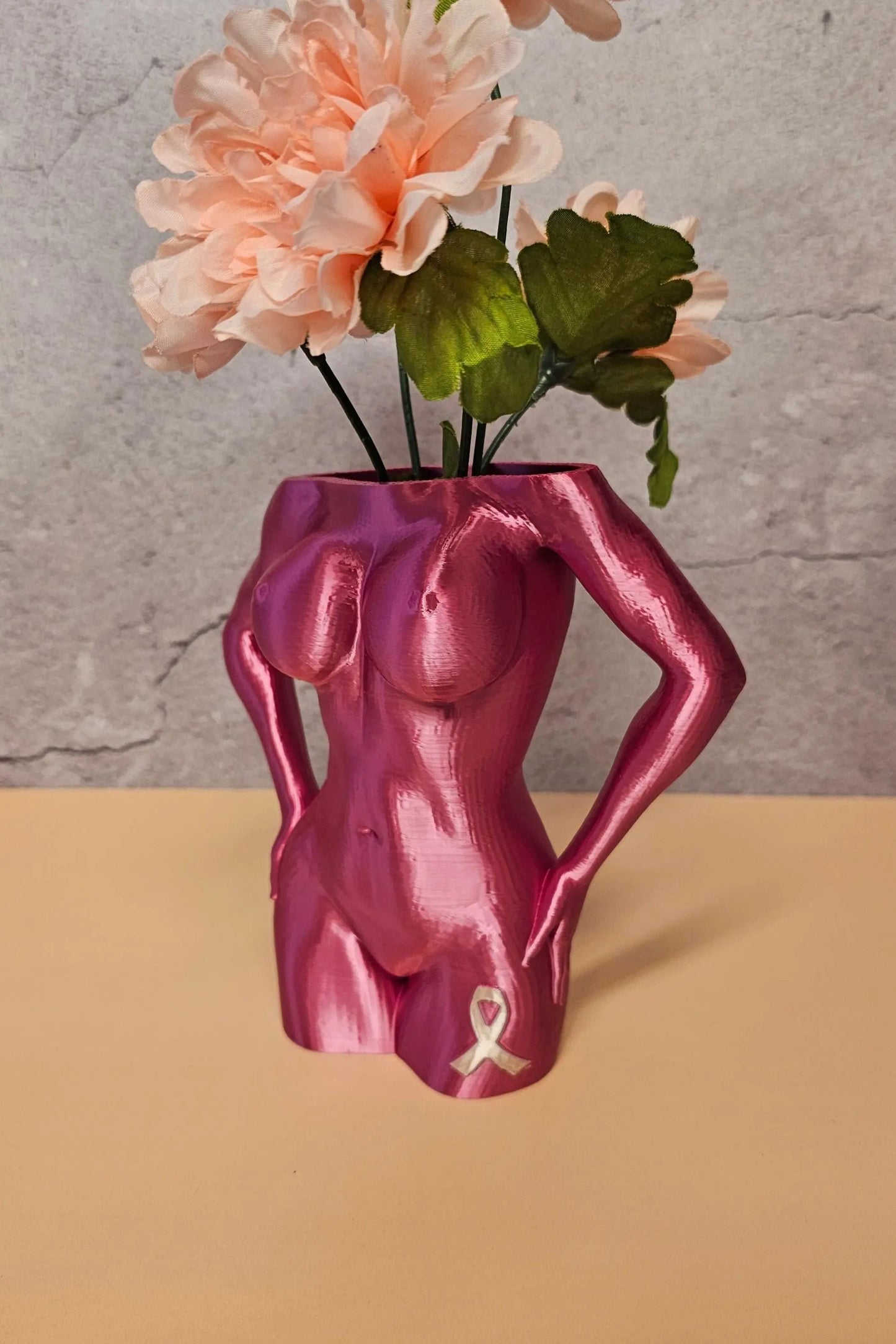 Pink Torso Vase: Breast Cancer Awareness Gift, Ribbon Keychain CR3 Design Co