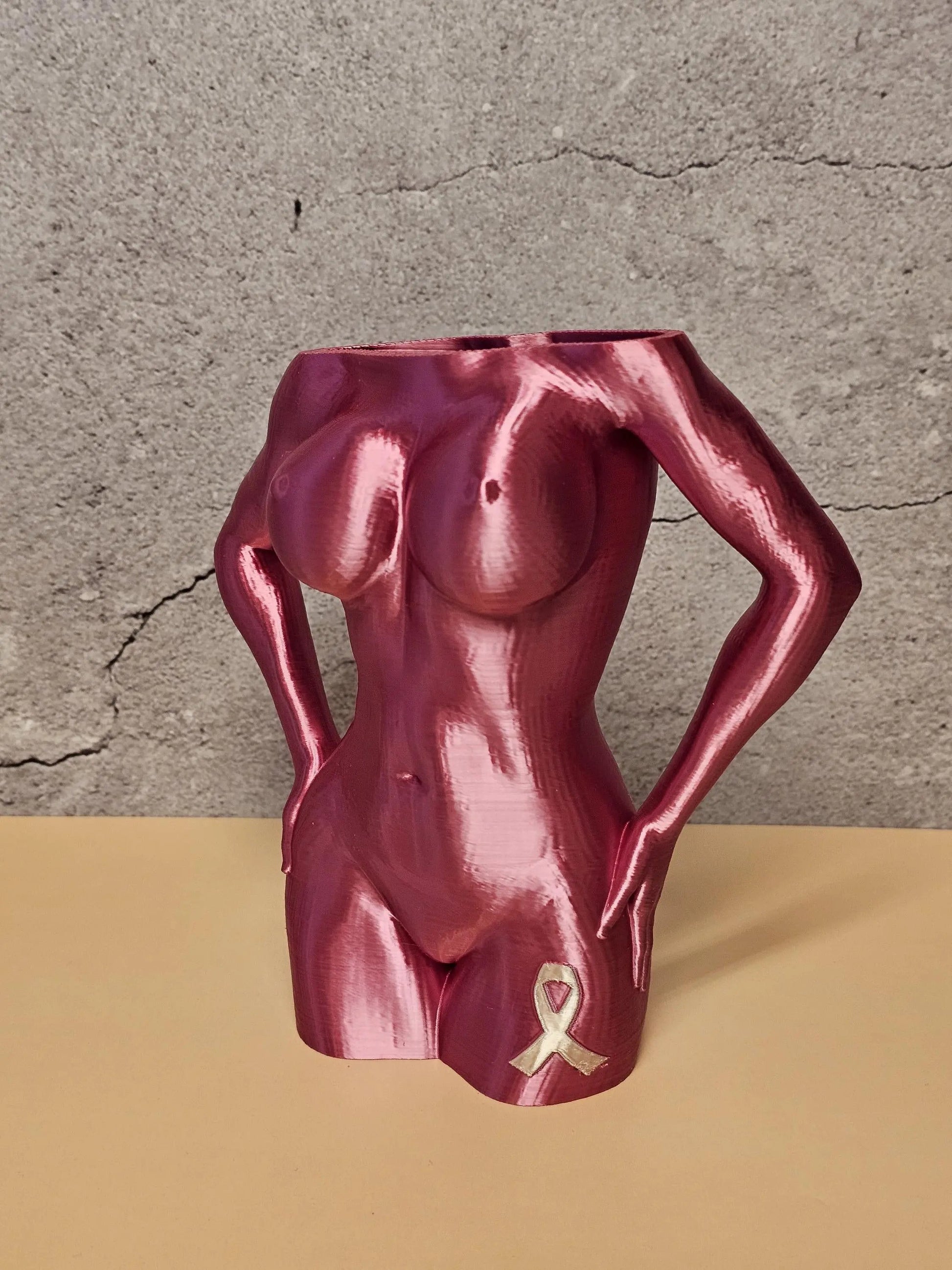 Pink Torso Vase: Breast Cancer Awareness Gift, Ribbon Keychain CR3 Design Co
