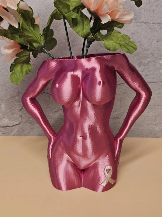 Pink Torso Vase: Breast Cancer Awareness Gift, Ribbon Keychain CR3 Design Co