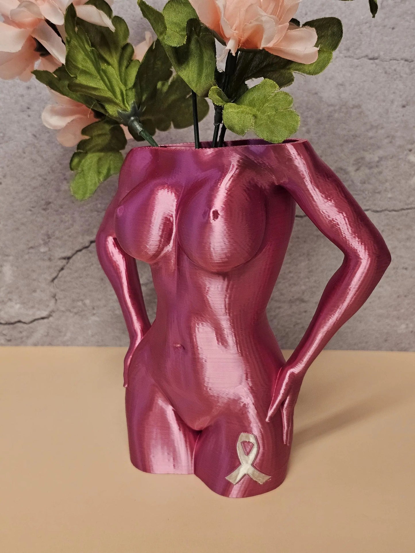 Pink Torso Vase: Breast Cancer Awareness Gift, Ribbon Keychain CR3 Design Co