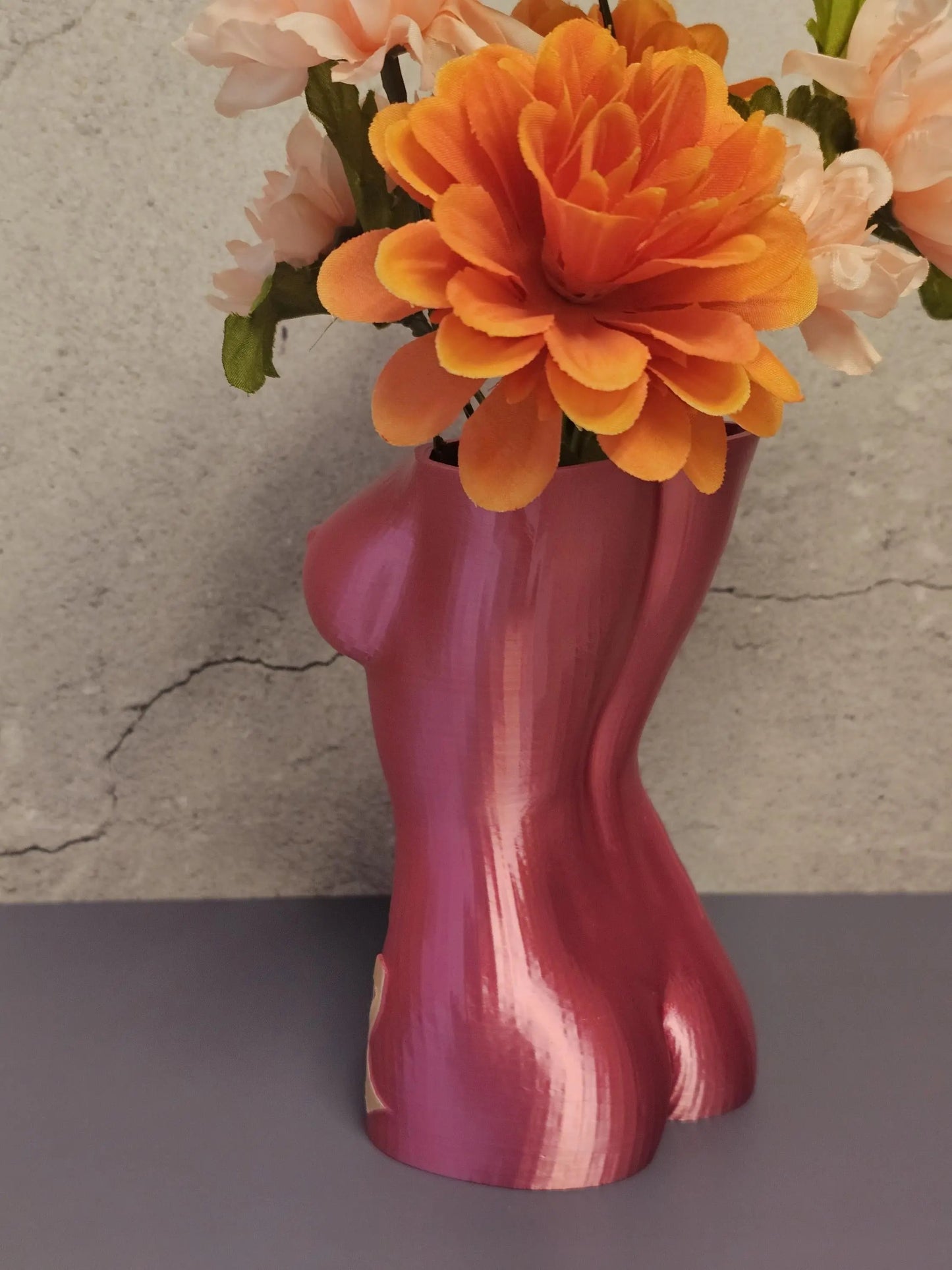 Survivor Pink Luna Vase: 3D Printed Female Form, Breast Cancer Awareness CR3 Design Co