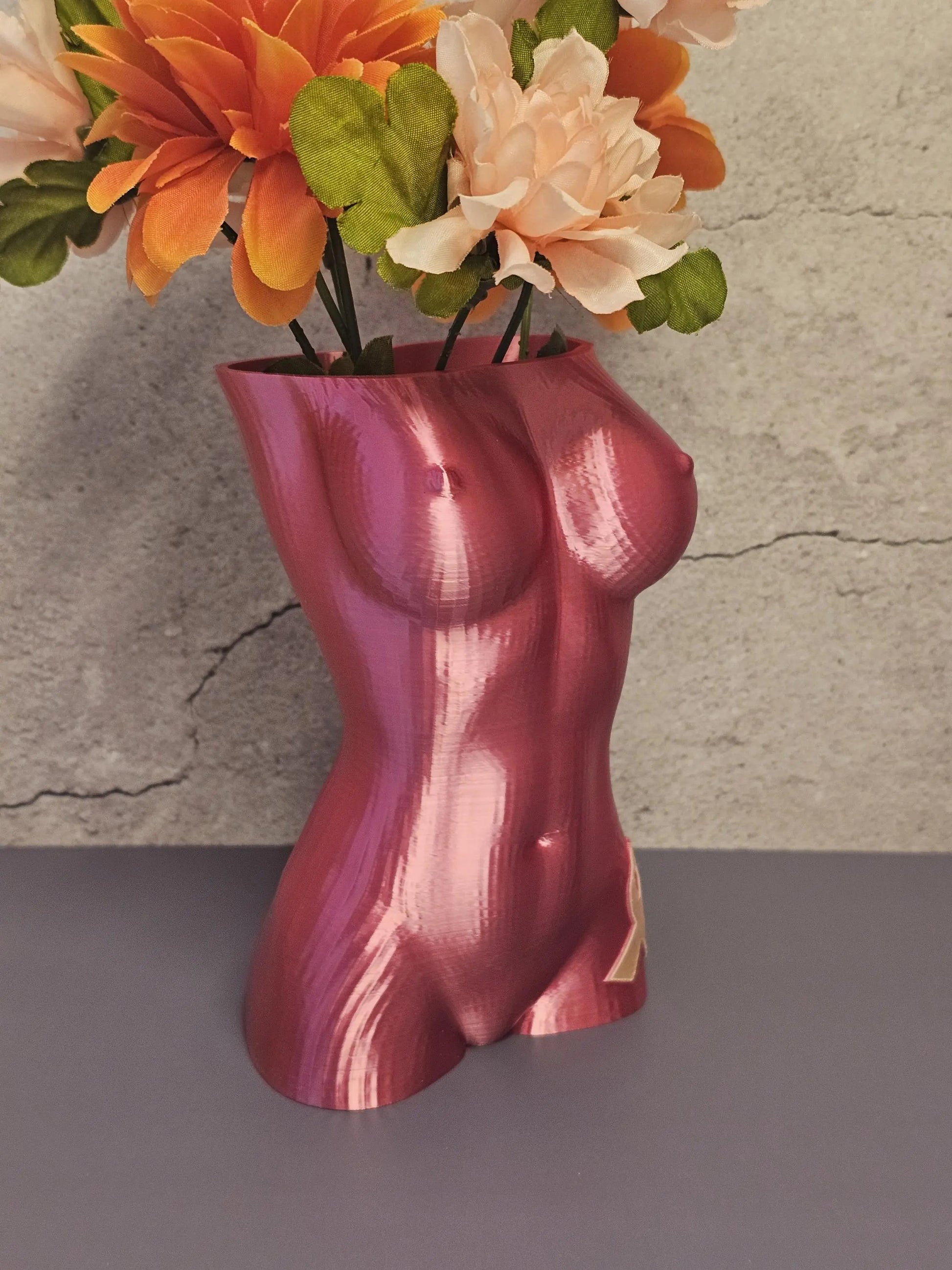 Survivor Pink Luna Vase: 3D Printed Female Form, Breast Cancer Awareness CR3 Design Co
